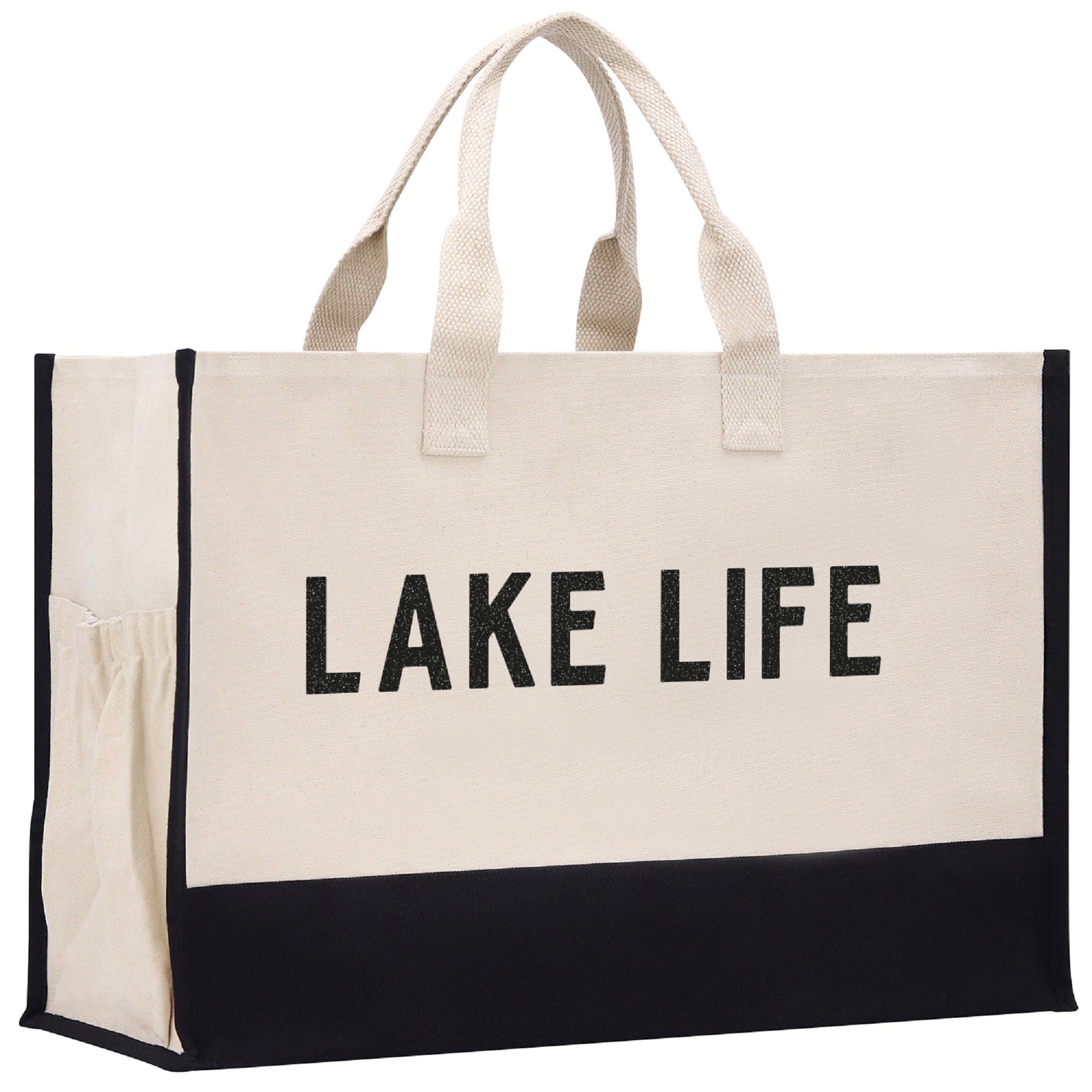 Lake Life Beach Tote Bag XL - Oversized Chic Tote Bag with Zipper and Inner Pocket- Gift for Her - Boat Bag - Weekender Bag - Lake Life Gift