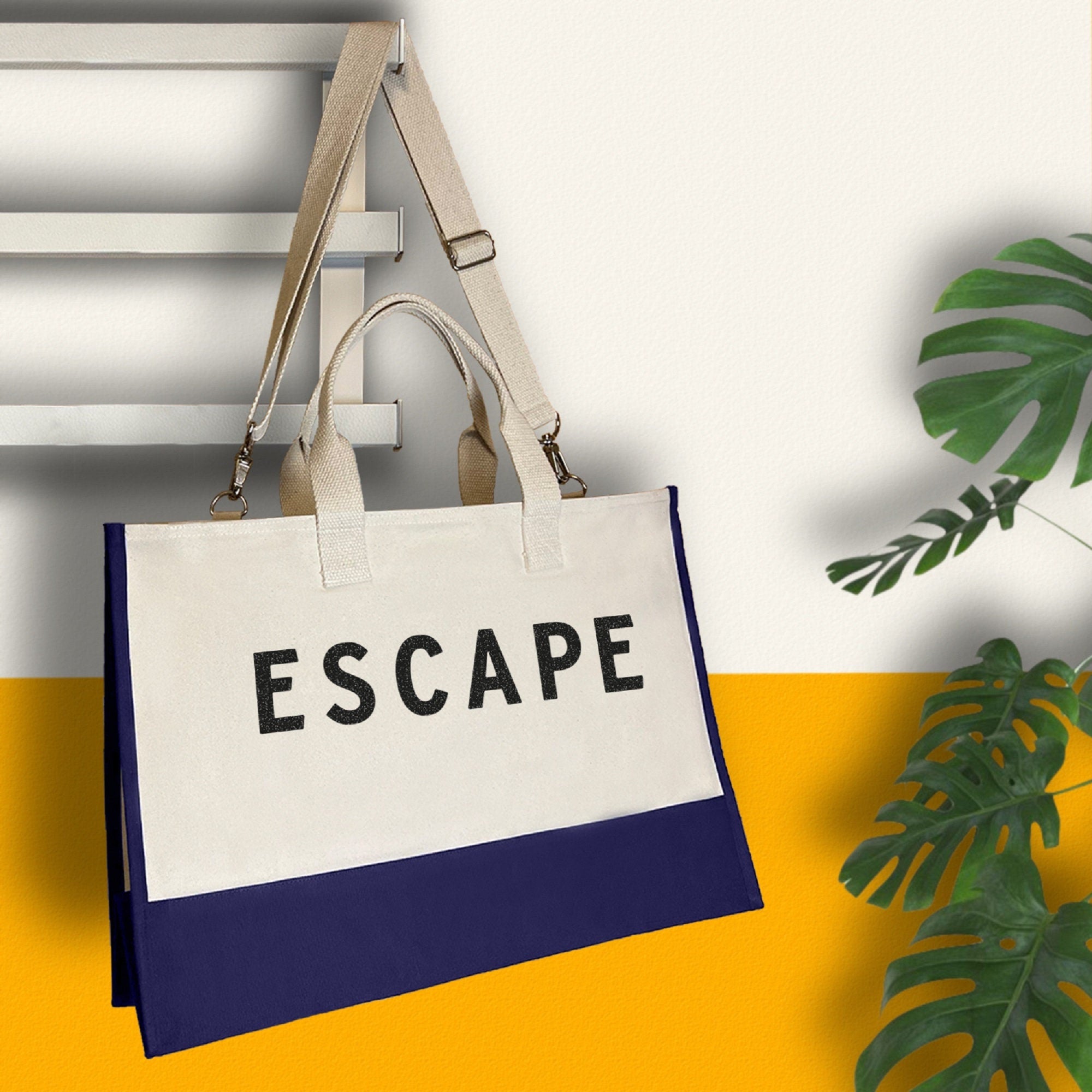 Escape Beach Tote Bag XL - Oversized Chic Tote Bag with Zipper and Inner Pocket -Gift for Her -Vacation Tote Bag -Weekender Bag -Travel Tote