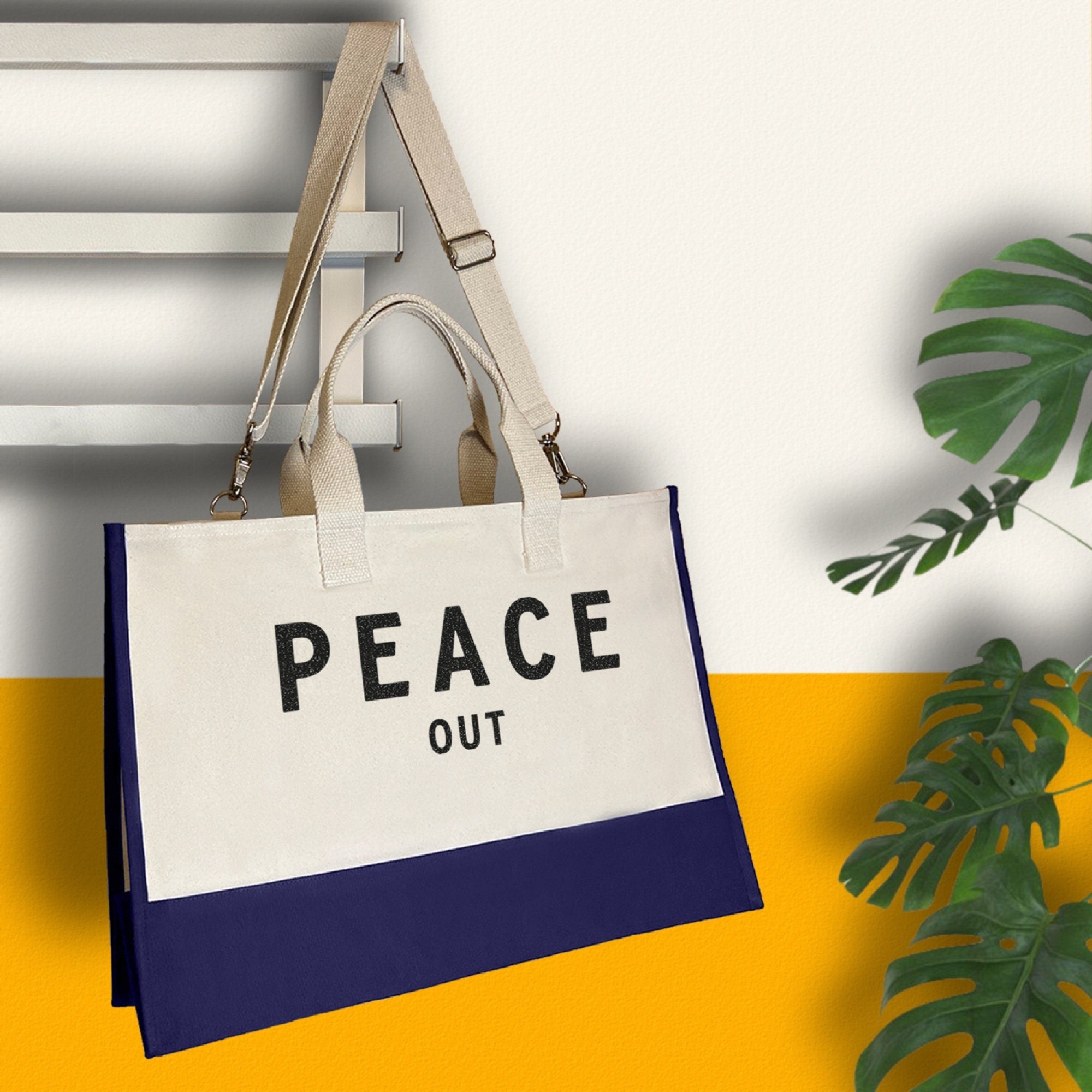 Peace Out Beach Tote Bag XL - Oversized Chic Tote Bag with Zipper and Inner Pockets - Gift for Her - Girls Weekend Tote - Weekender Bag