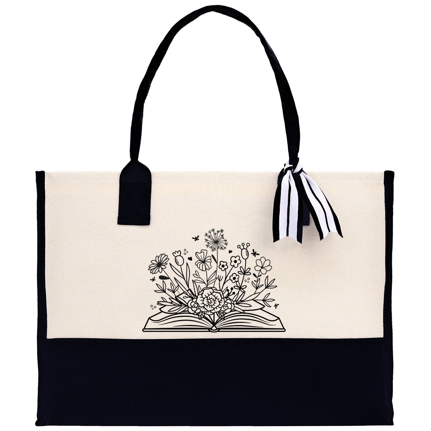 Floral Book Tote Bag Graduation Gift Library Tote School Bag Book worm Bookish Tote Wildflower Book Lover Gift Reader Bloom Canvas Tote