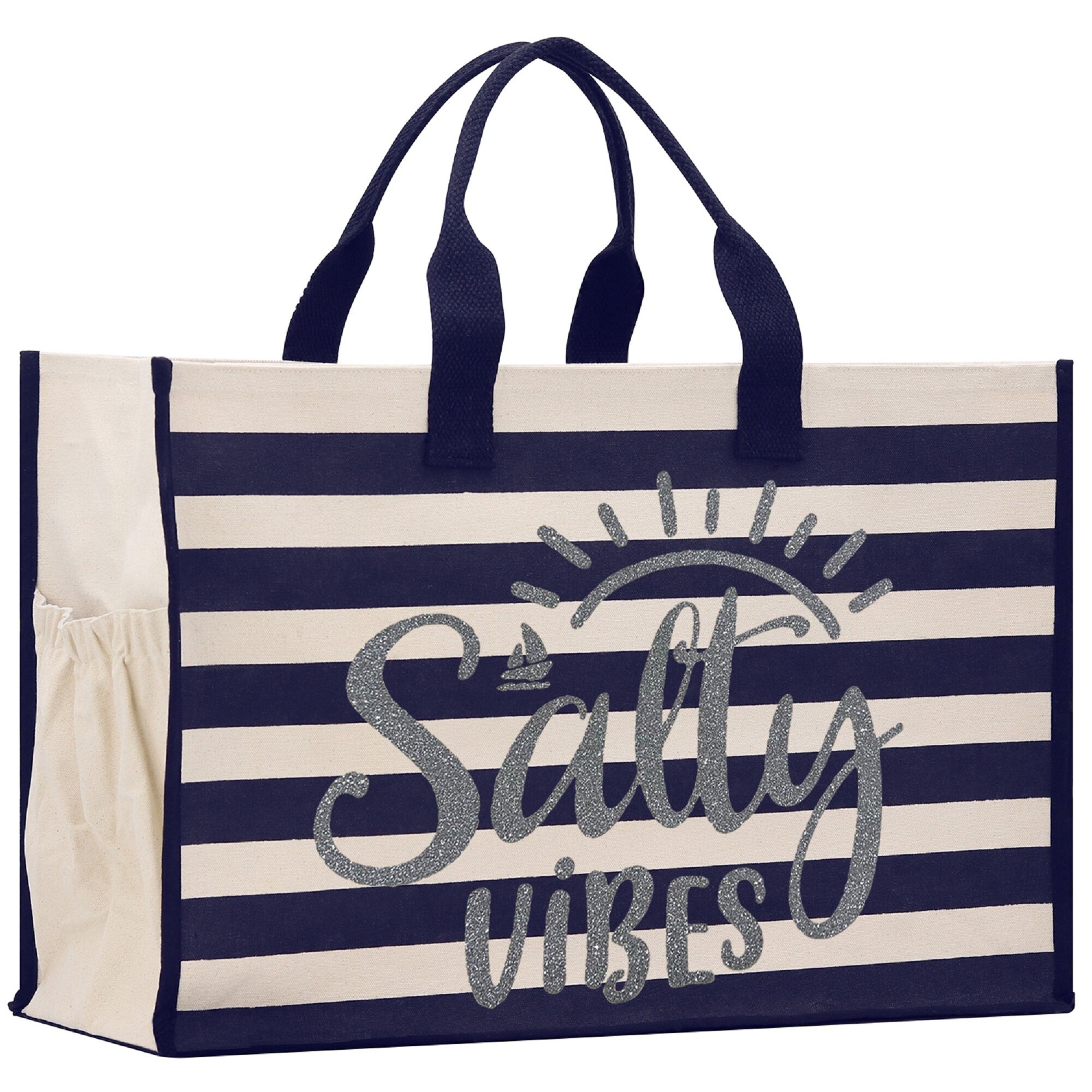 Salty Vibes Cabana Tote Bag XL - Oversized Chic Tote Bag with Zipper and Inner Pocket - Beach Bag for Women - Weekender Beach Tote