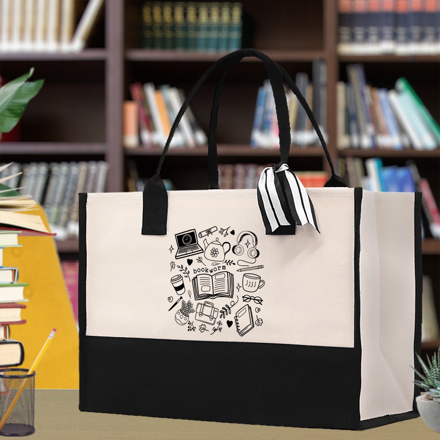 Floral Book Tote Bag Graduation Gift Library Tote School Bag Book worm Bookish Tote Wildflower Book Lover Gift Reader Bloom Canvas Tote