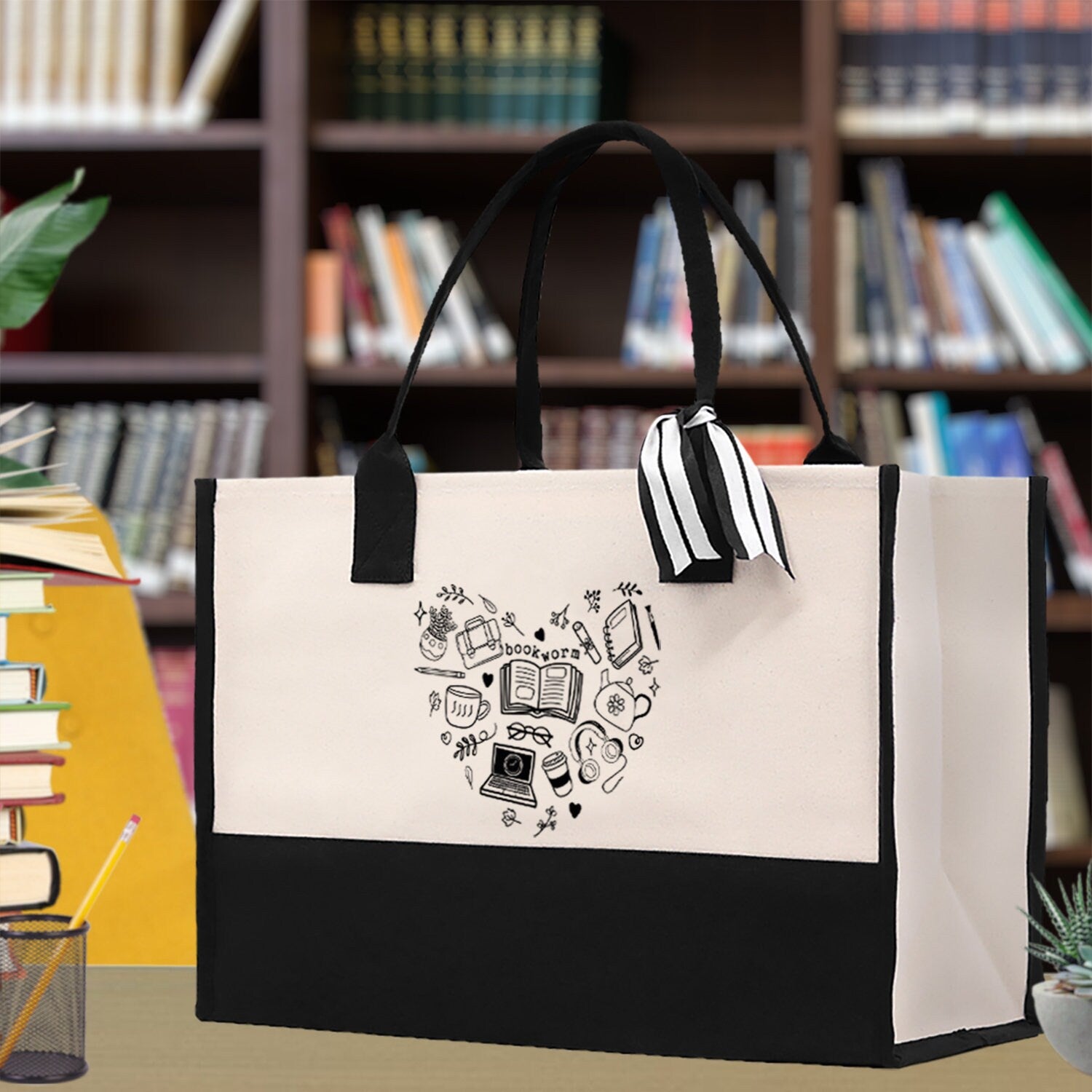 Floral Book Tote Bag Graduation Gift Library Tote School Bag Book worm Bookish Tote Wildflower Book Lover Gift Reader Bloom Canvas Tote