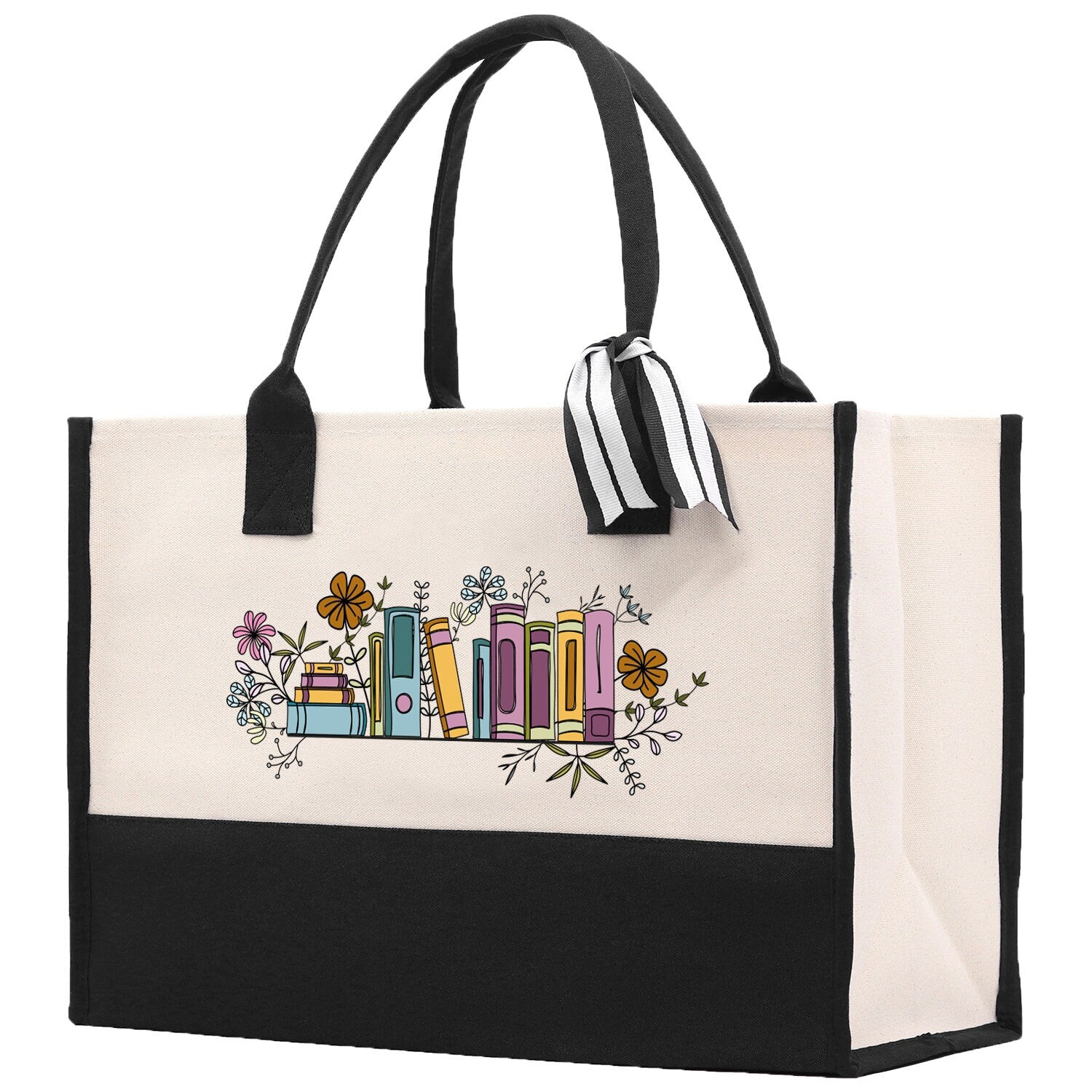 Floral Book Tote Bag Graduation Gift Library Tote School Bag Book worm Bookish Tote Wildflower Book Lover Gift Reader Bloom Canvas Tote