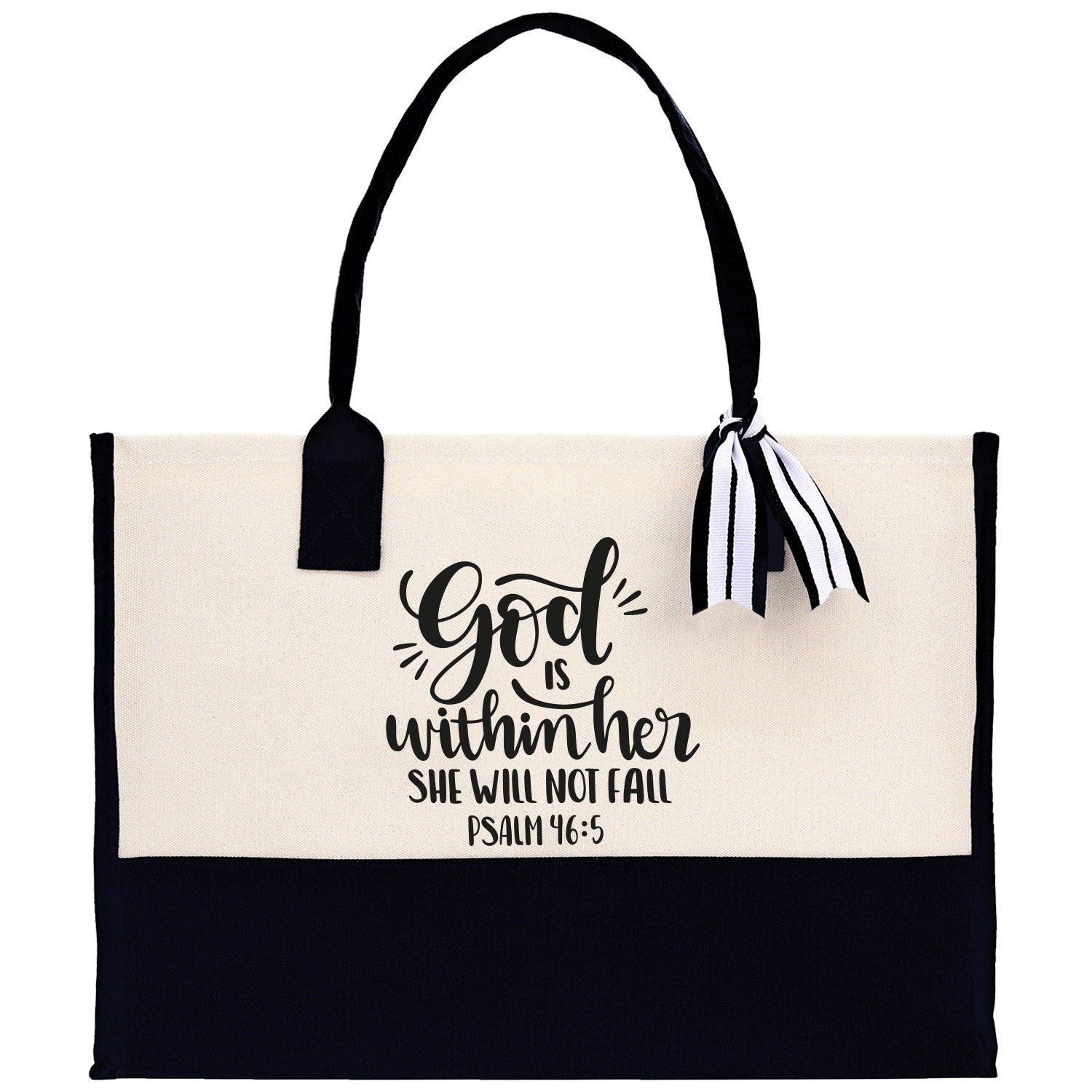 God is within her She will not fall PSALM 46:5 Religious Tote Bag for Women Bible Verse Canvas Tote Bag Religious Gifts Church Tote Bag