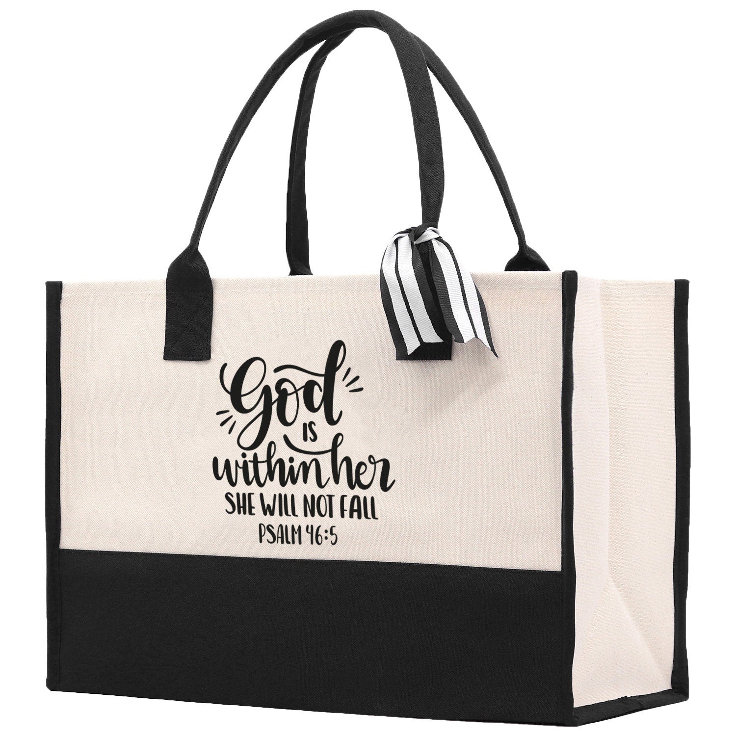 God is within her She will not fall PSALM 46:5 Religious Tote Bag for Women Bible Verse Canvas Tote Bag Religious Gifts Church Tote Bag