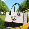 Be The Light Matthew 5:14 Religious Tote Bag for Women Bible Verse Canvas Tote Bag Religious Gifts Bible Verse Gift Church Tote Bag