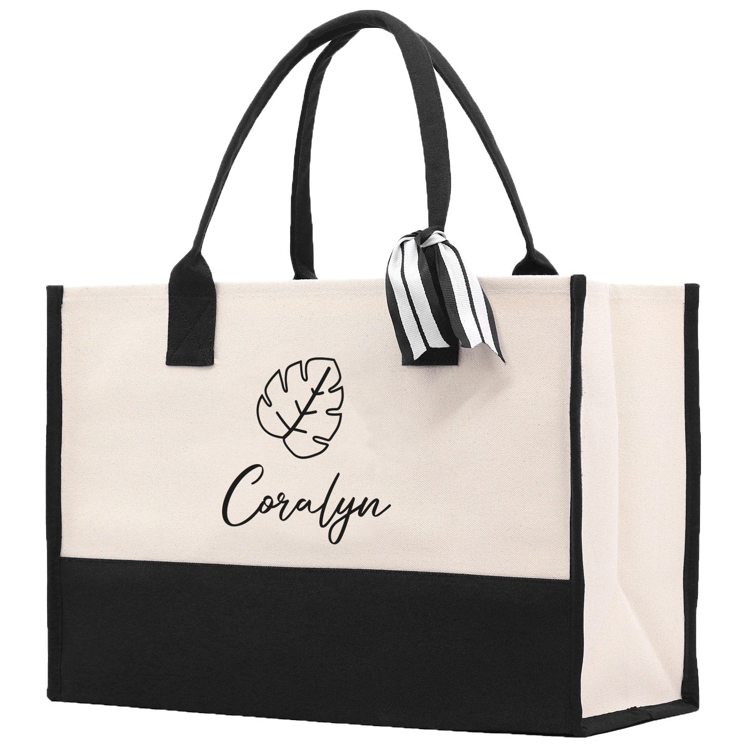 Tropical Leaf with Name Custom Wedding Tote Palm Leaf Bridesmaid Tote Bag Personalized Bride Gift Honeymoon Gift Wedding Bridal Party Gift