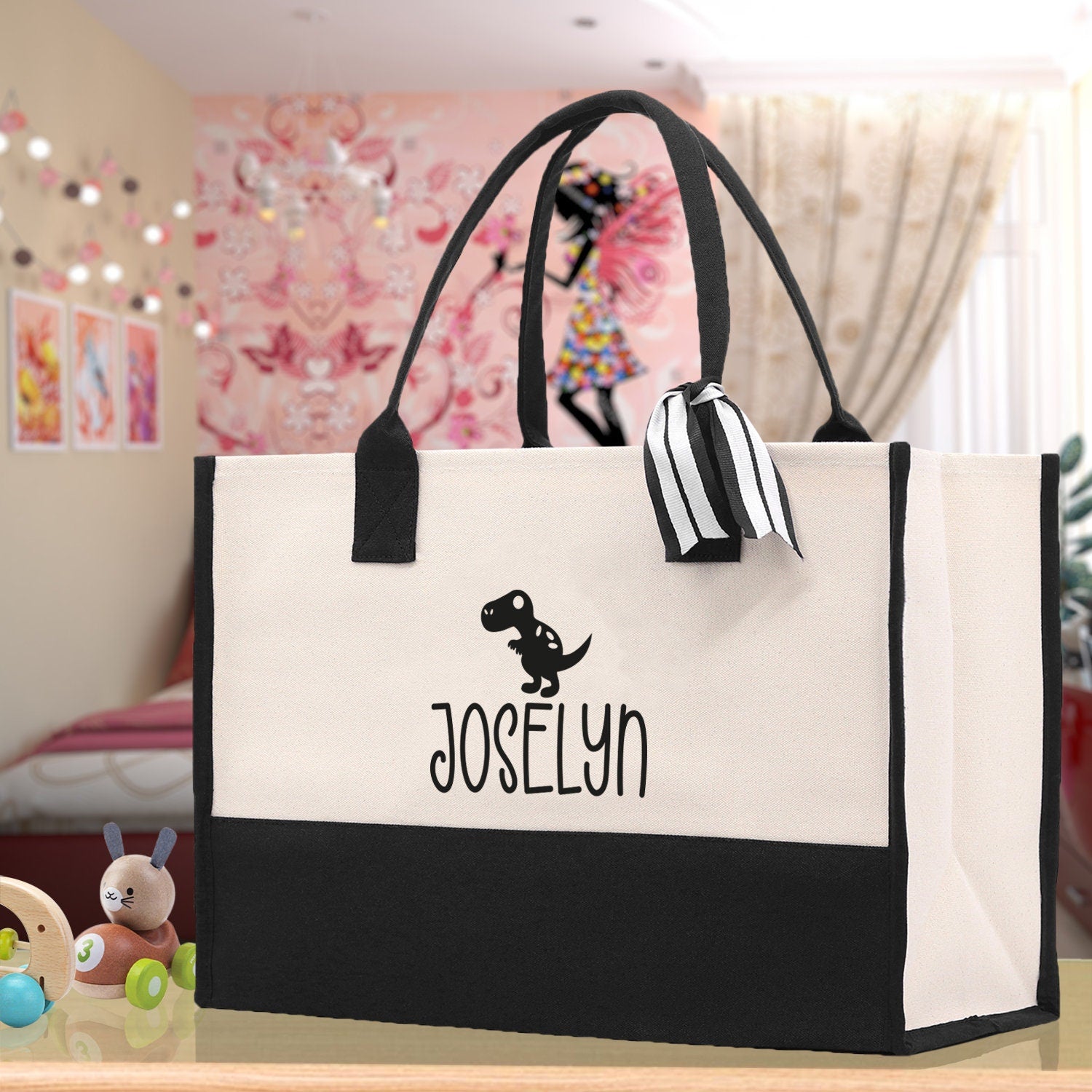 Personalized Kids Name Tote Bag Dinosaur Tote Kindergarten Tote Beach Bag for Boys Custom Kids Summer Bag Kids School Bag Rabbit Unicorn Cat