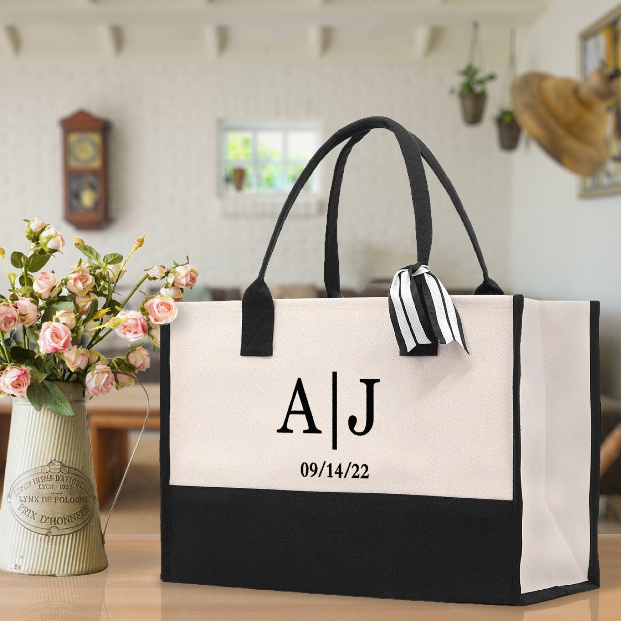 Personalized ANY INITIAL Canvas Initial Tote/ Custom Tote Bag