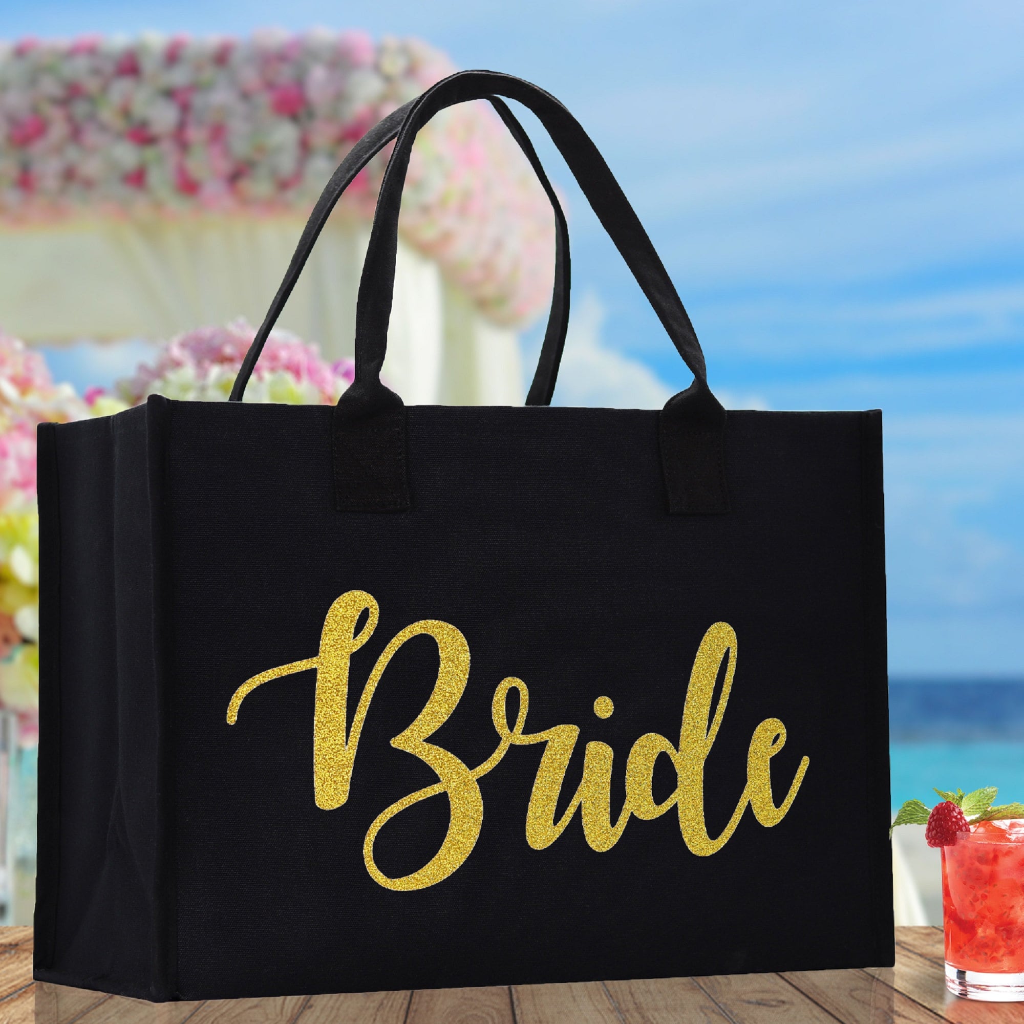 Bride Large Print Tote Bag 100% Cotton Canvas Bridal Party Tote Bachelorette Bag Bridal Chic Tote Bags Wedding Totes