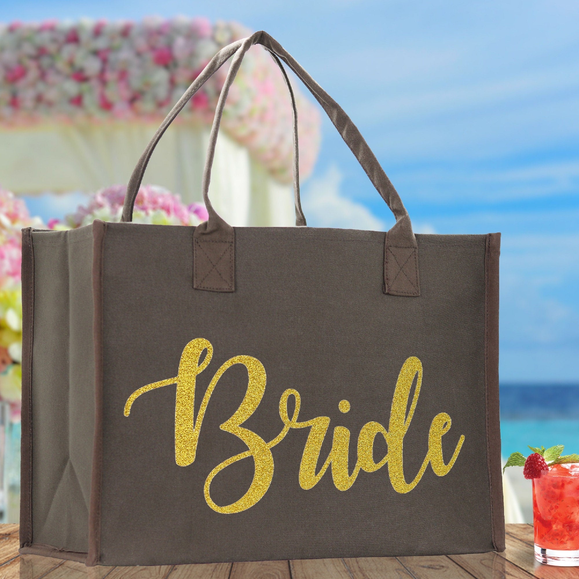 Bride Large Print Tote Bag 100% Cotton Canvas Bridal Party Tote Bachelorette Bag Bridal Chic Tote Bags Wedding Totes