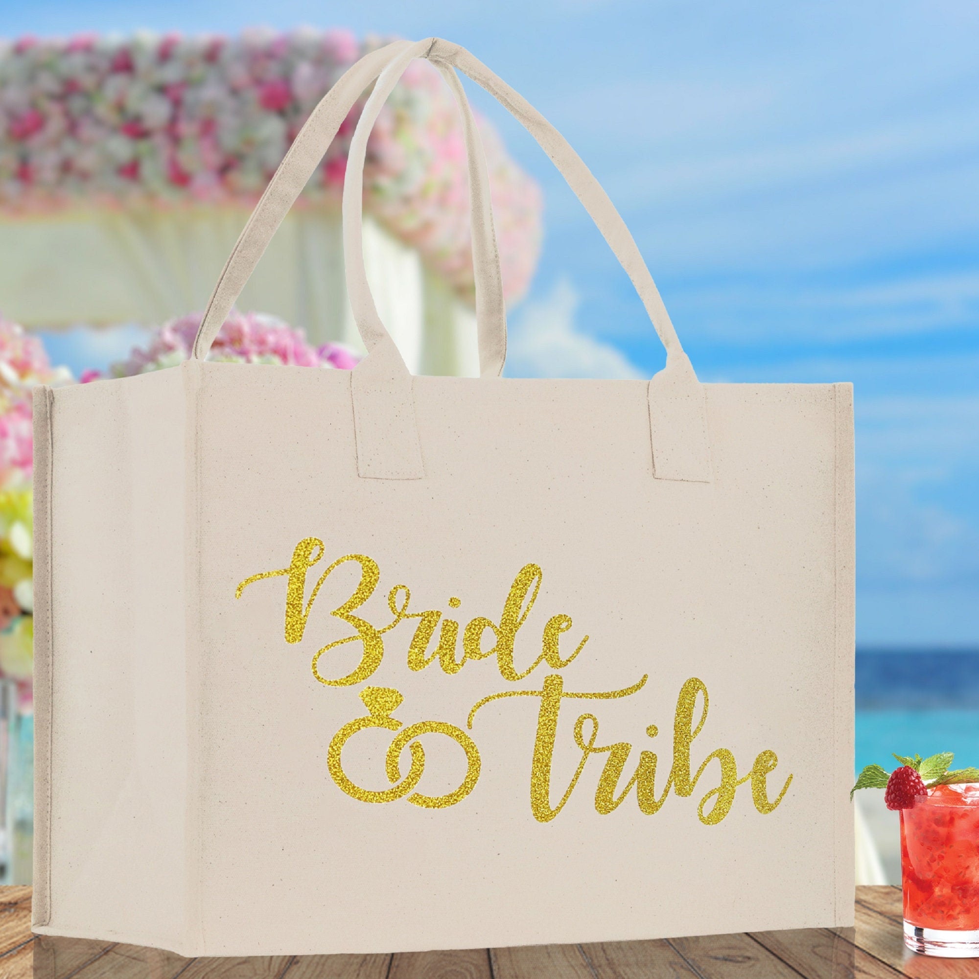 Bride & Tribe Large Print Tote Bag 100% Cotton Canvas Bridal Party Tote Bachelorette Bag Bridal Chic Tote Bags Wedding Totes