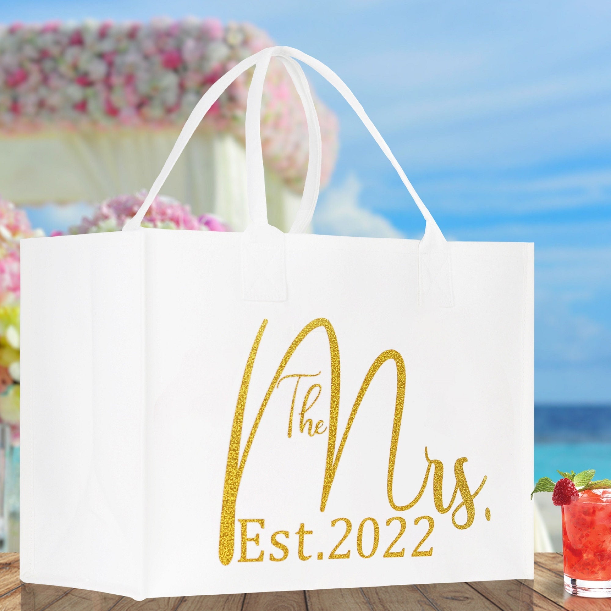 The Mrs. Est. 2022 Large Print Tote Bag 100% Cotton Canvas Bridal Party Tote Bachelorette Bag Bridal Chic Tote Bags Wedding Totes