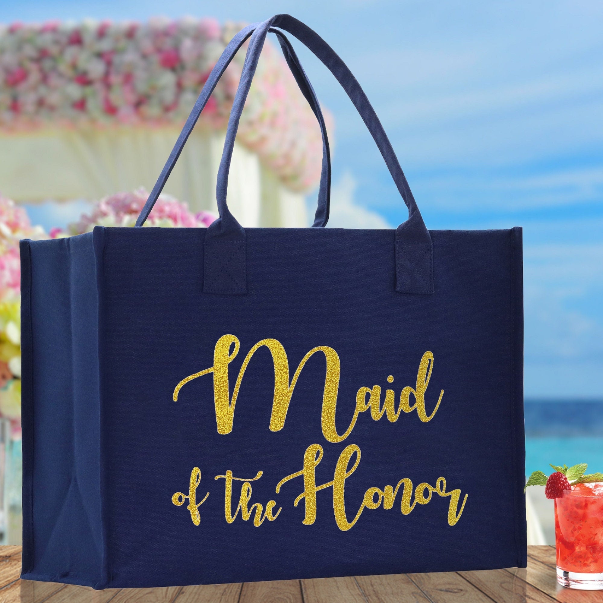 Maid of The Honor Large Print Tote Bag 100% Cotton Canvas Bridal Party Tote Bachelorette Bag Bridal Chic Tote Bags Wedding Totes