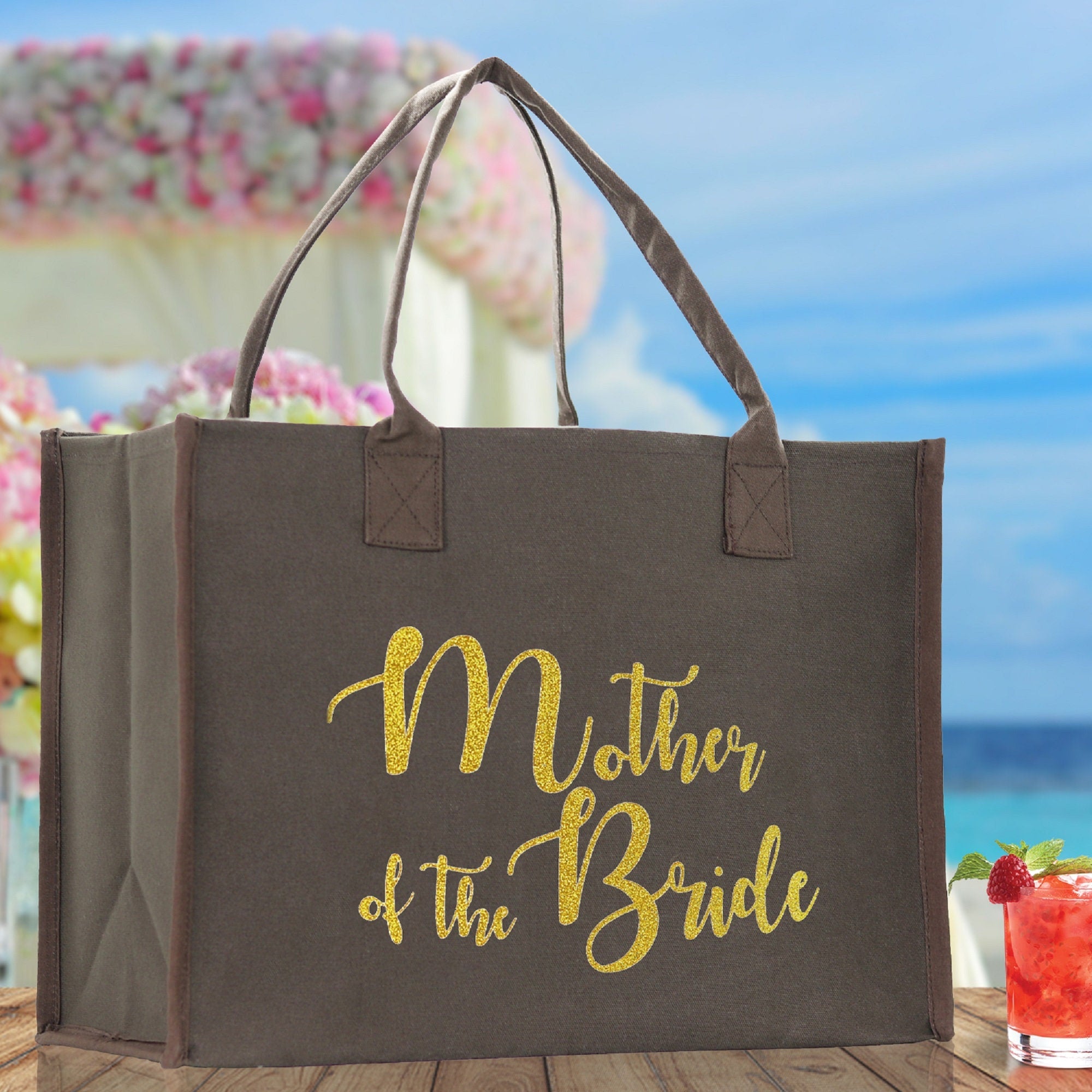 Mother of The Bride Large Print Tote Bag 100% Cotton Canvas Bridal Party Tote Bachelorette Bag Bridal Chic Tote Bags Wedding Totes