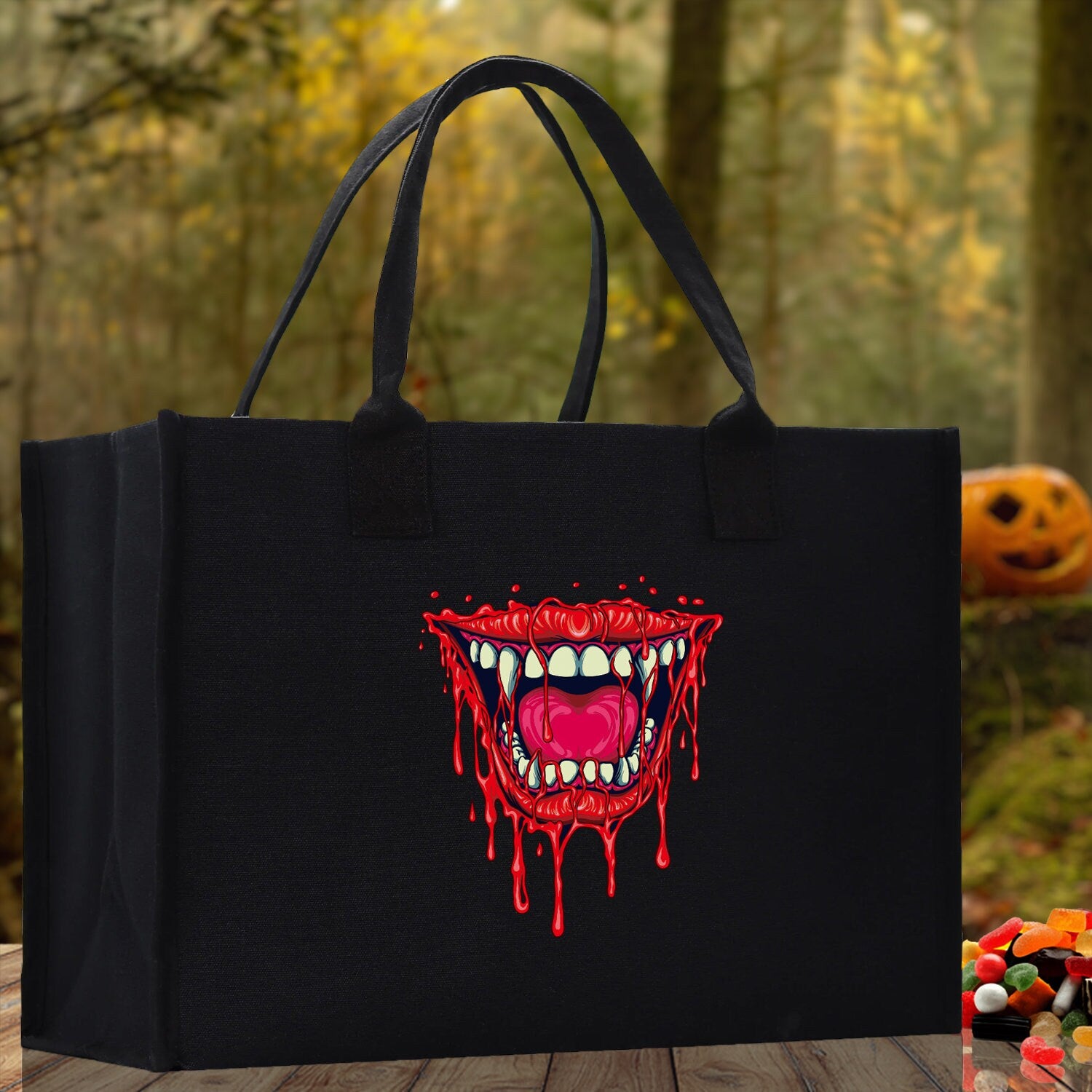 Halloween Trick or Treat Tote Bag Halloween Tote Bag for Kids Halloween Gift Halloween Candy Bag Halloween Doodles Cute Canvas Tote Bag