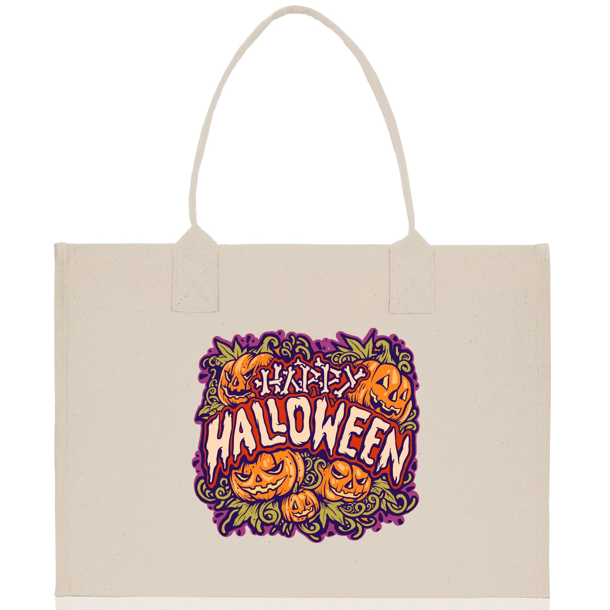 Halloween Trick or Treat Tote Bag Halloween Tote Bag for Kids Halloween Gift Halloween Candy Bag Halloween Doodles Cute Canvas Tote Bag