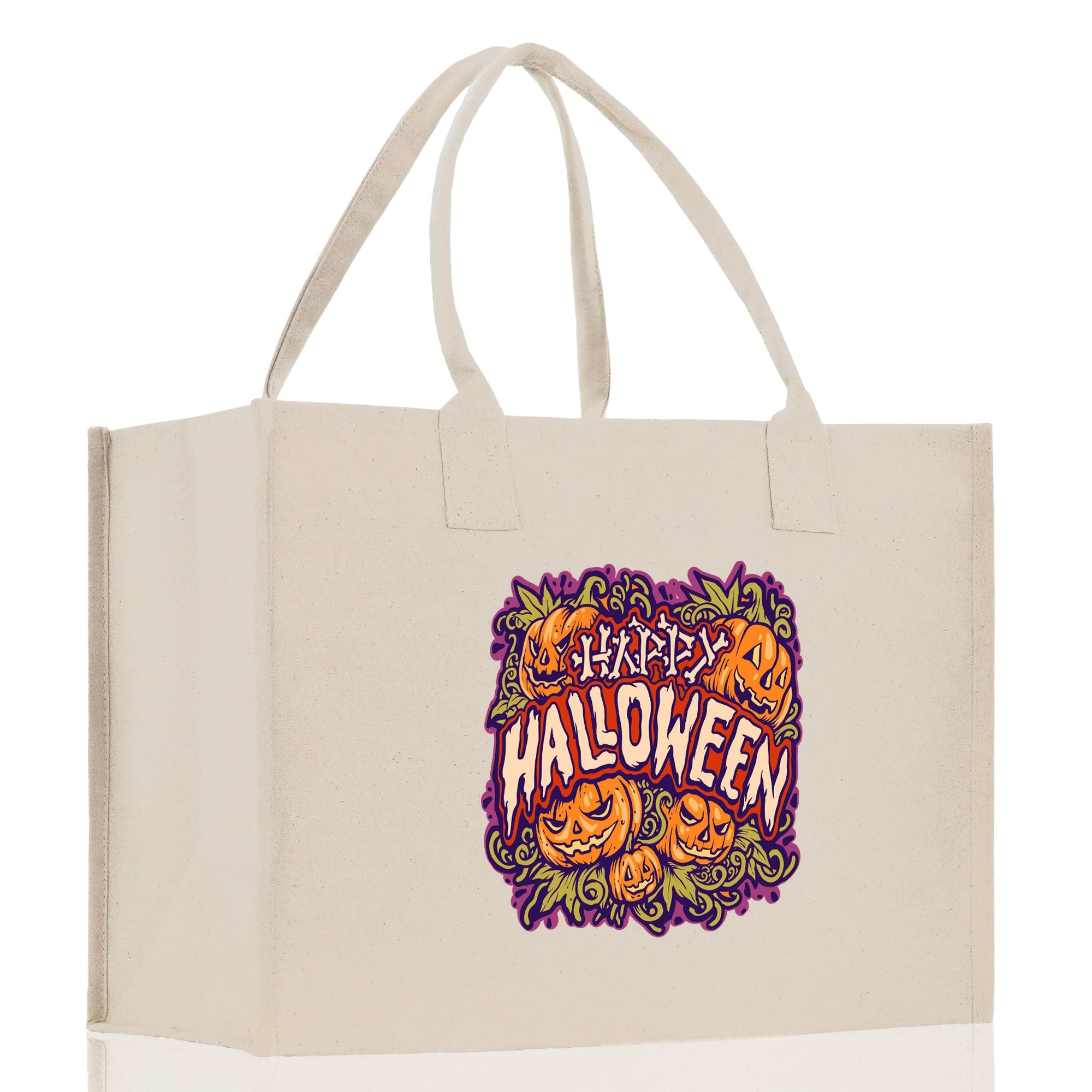 Halloween Trick or Treat Tote Bag Halloween Tote Bag for Kids Halloween Gift Halloween Candy Bag Halloween Doodles Cute Canvas Tote Bag