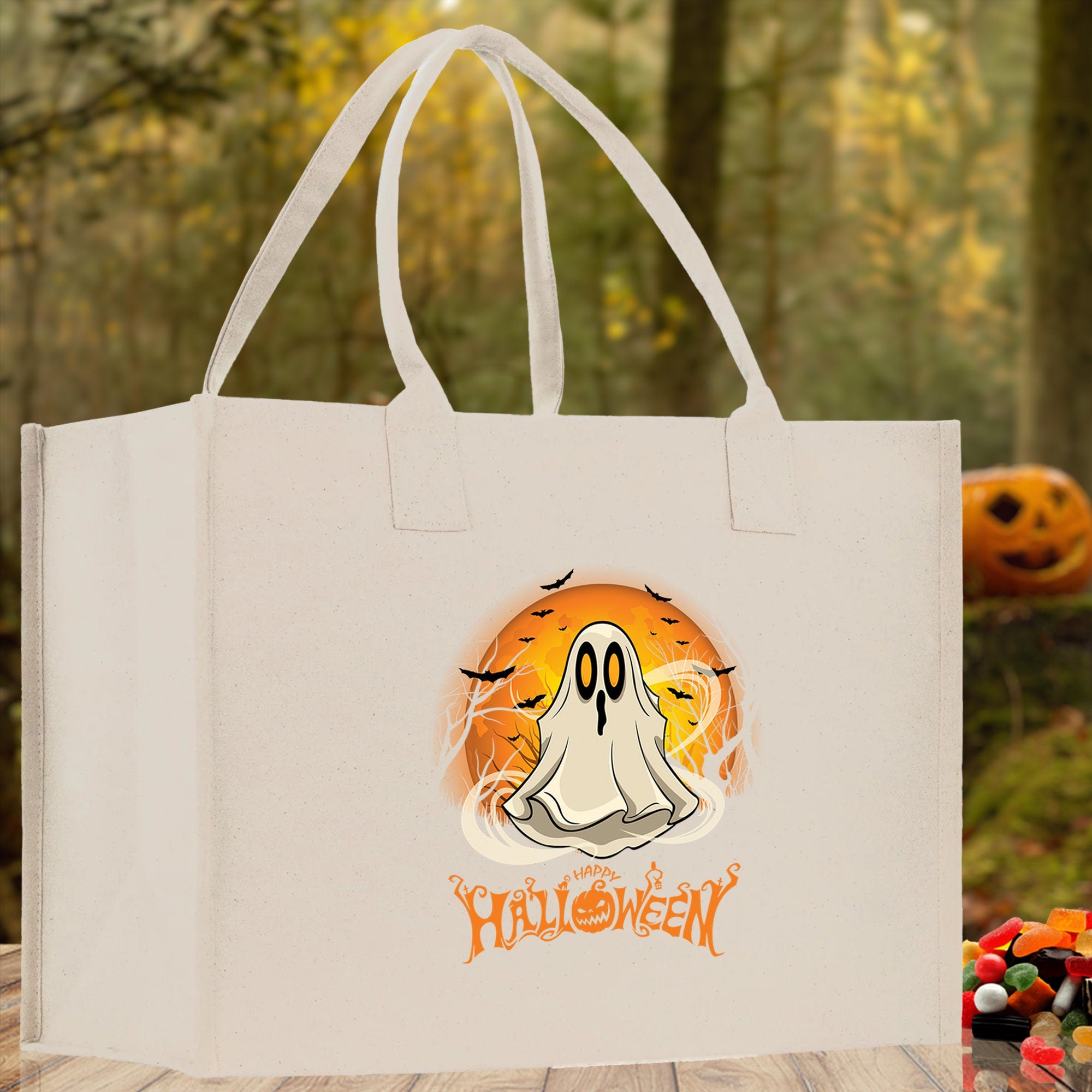 Halloween Trick or Treat Tote Bag Halloween Tote Bag for Kids Halloween Gift Halloween Candy Bag Halloween Doodles Cute Canvas Tote Bag