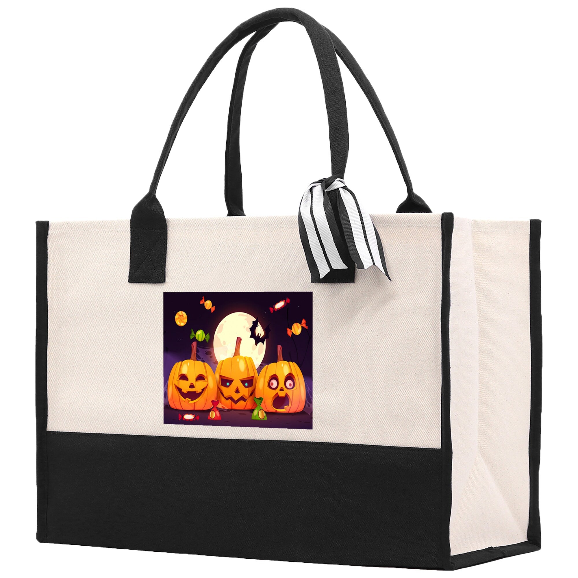 Halloween Trick or Treat Tote Bag Halloween Tote Bag for Kids Halloween Gift Halloween Candy Bag Halloween Doodles Cute Canvas Tote Bag