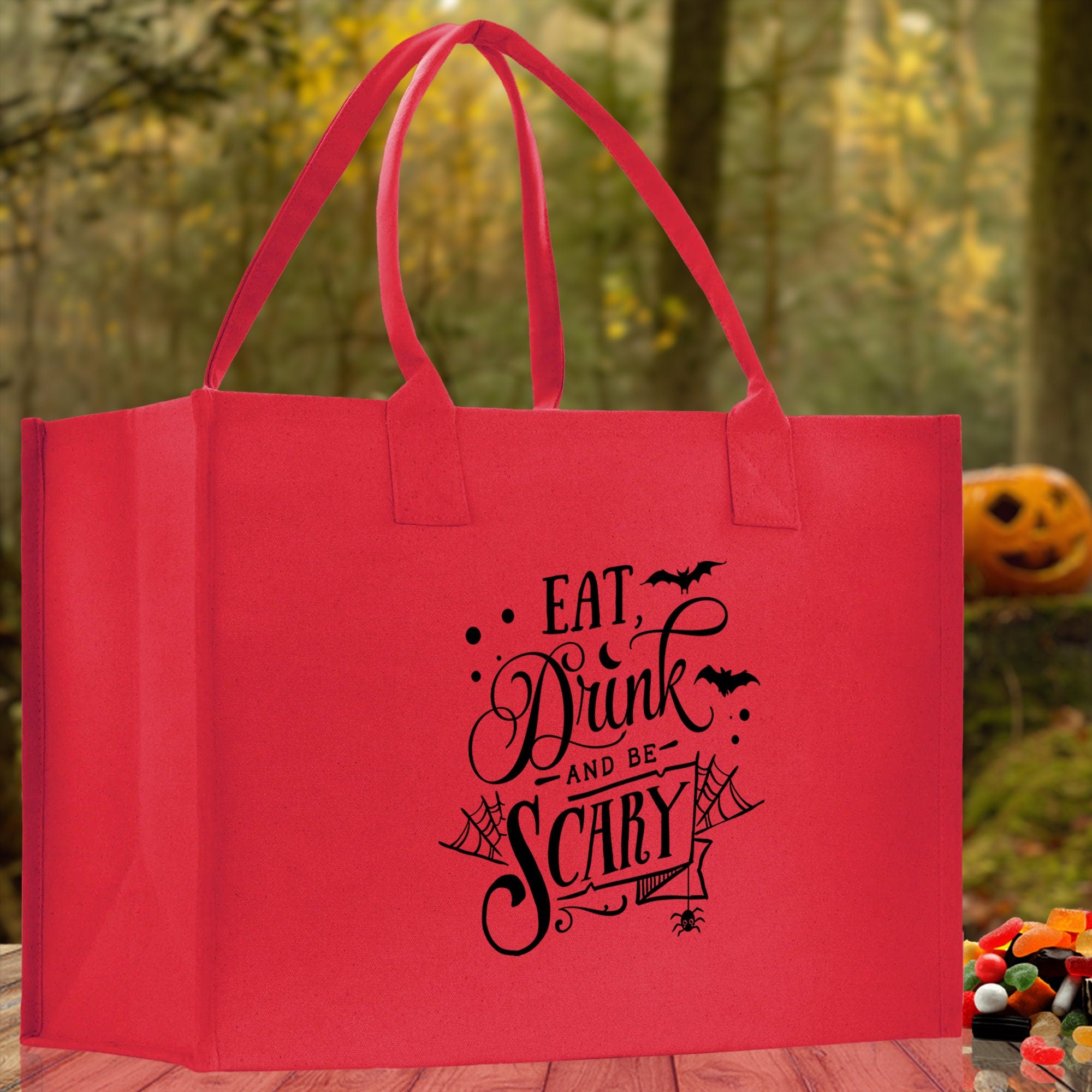 Halloween Trick or Treat Tote Bag Halloween Tote Bag for Kids Halloween Gift Halloween Candy Bag Halloween Doodles Cute Canvas Tote Bag