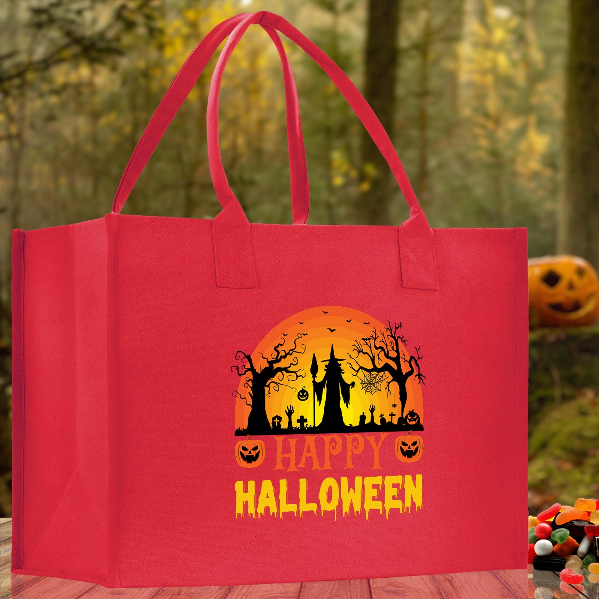 Halloween Trick or Treat Tote Bag Halloween Tote Bag for Kids Halloween Gift Halloween Candy Bag Halloween Doodles Cute Canvas Tote Bag