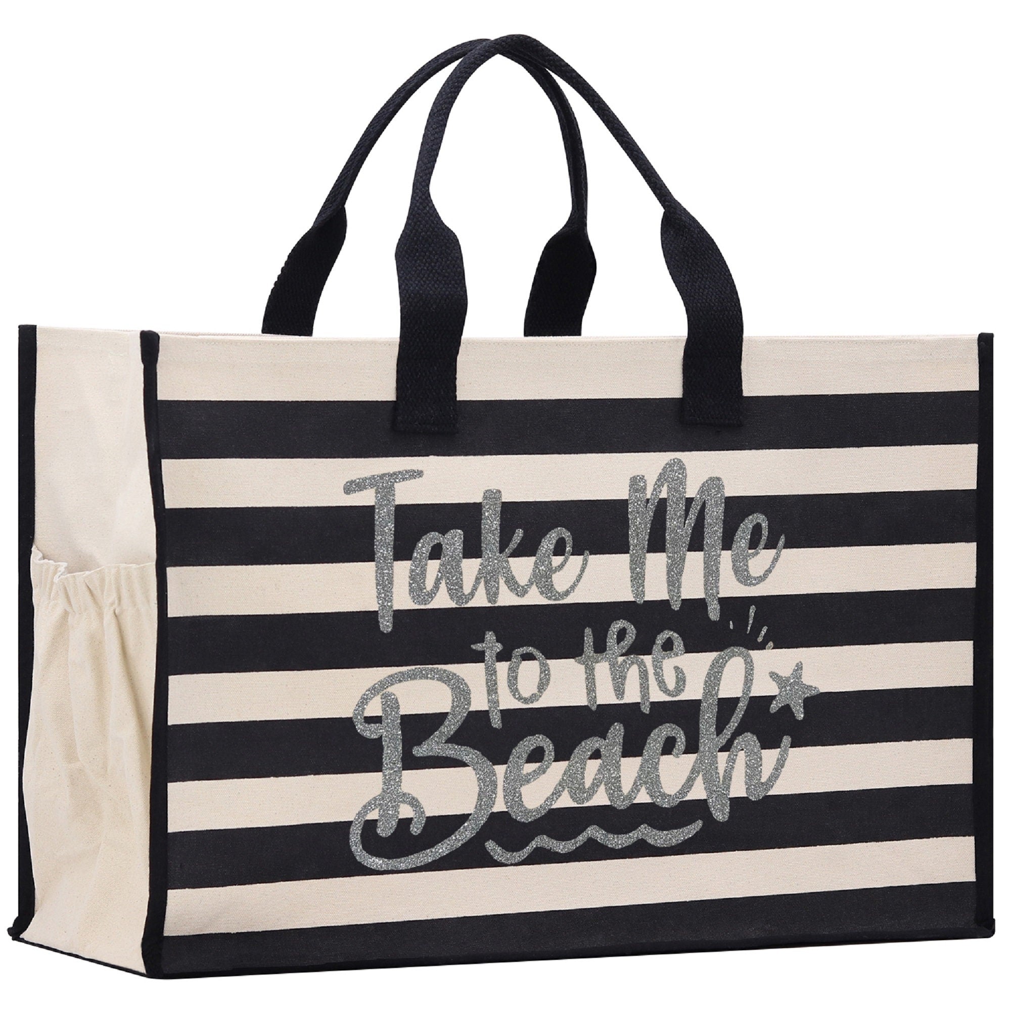 Take Me To The Beach Cabana Tote Bag XL - Oversized Chic Tote Bag with Zipper and Inner Pocket - Beach Bag for Women - Weekender Beach Tote