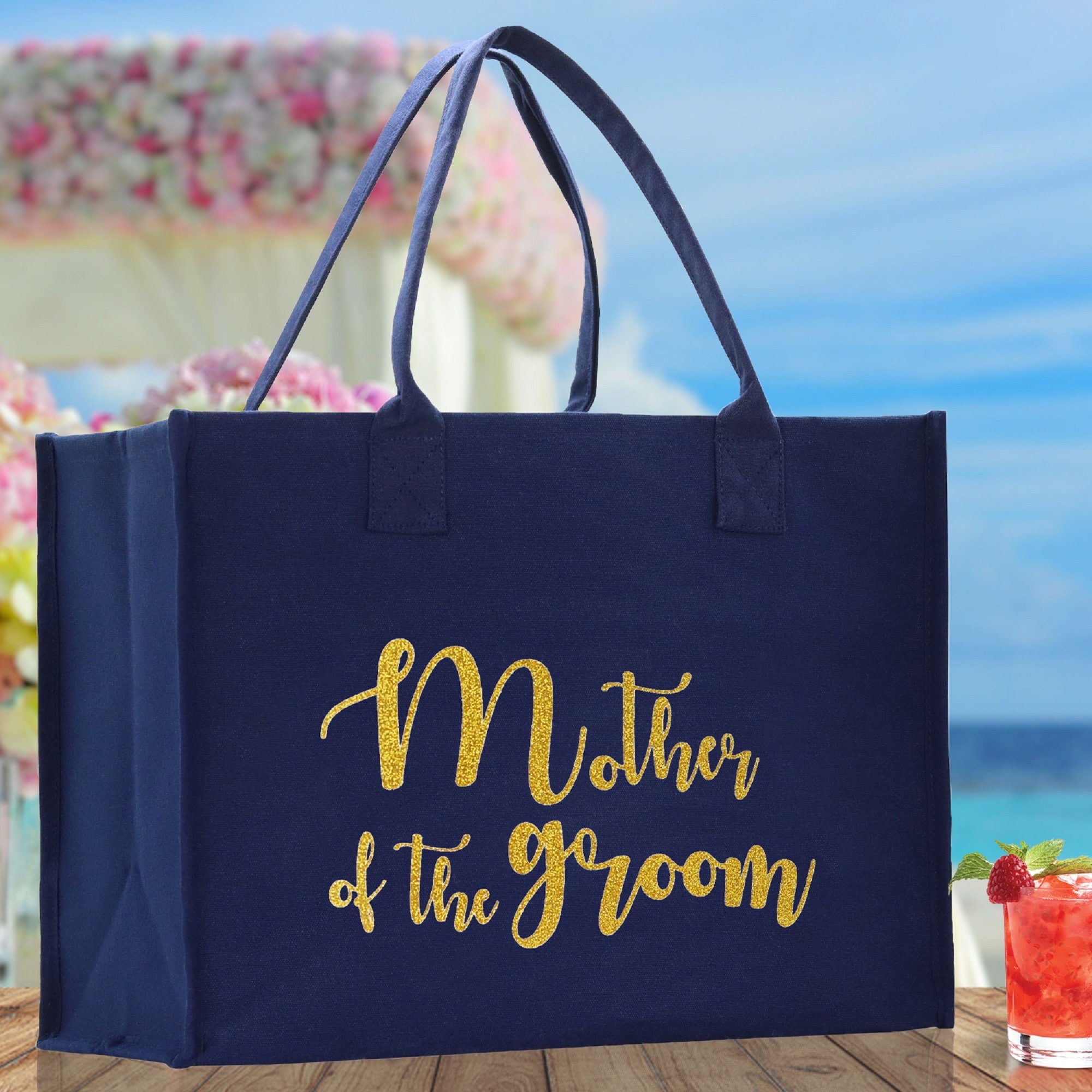 Mother of The Groom Large Print Tote Bag 100% Cotton Canvas Bridal Party Tote Bachelorette Bag Bridal Chic Tote Bags Wedding Totes