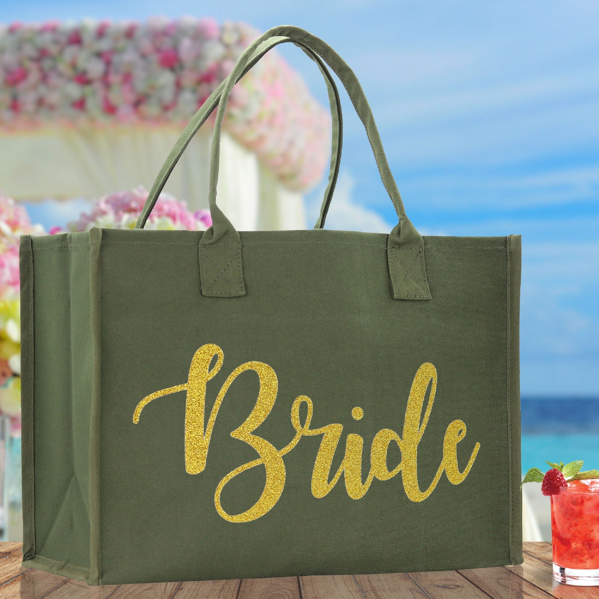 Bride Large Print Tote Bag 100% Cotton Canvas Bridal Party Tote Bachelorette Bag Bridal Chic Tote Bags Wedding Totes