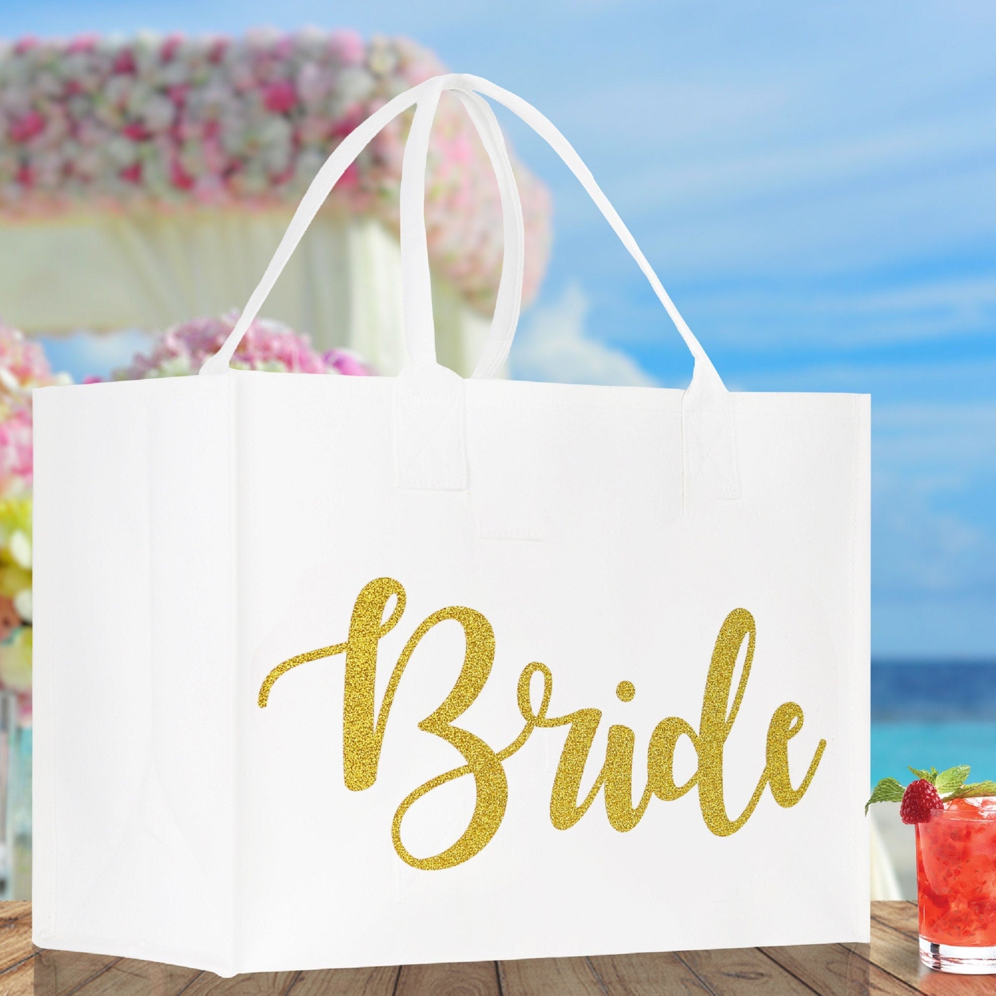 Bride Large Print Tote Bag 100% Cotton Canvas Bridal Party Tote Bachelorette Bag Bridal Chic Tote Bags Wedding Totes