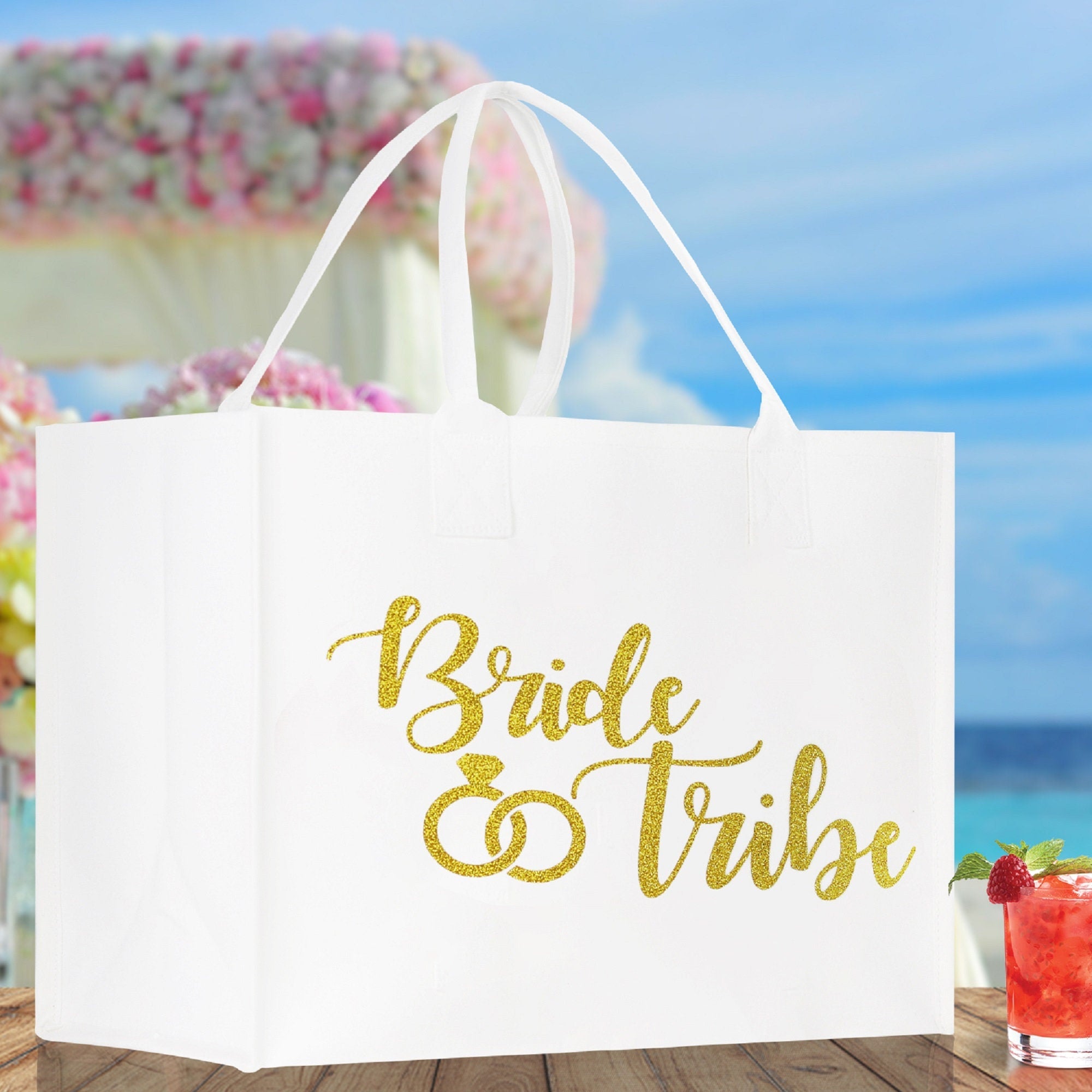 Bride & Tribe Large Print Tote Bag 100% Cotton Canvas Bridal Party Tote Bachelorette Bag Bridal Chic Tote Bags Wedding Totes