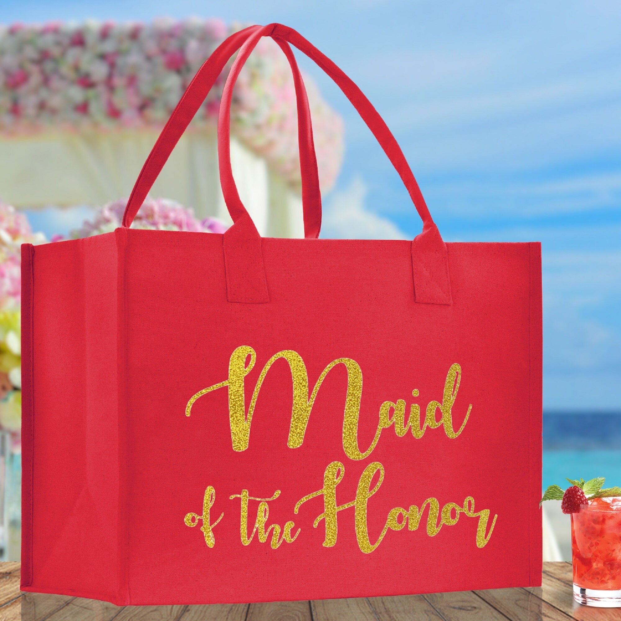 Maid of The Honor Large Print Tote Bag 100% Cotton Canvas Bridal Party Tote Bachelorette Bag Bridal Chic Tote Bags Wedding Totes
