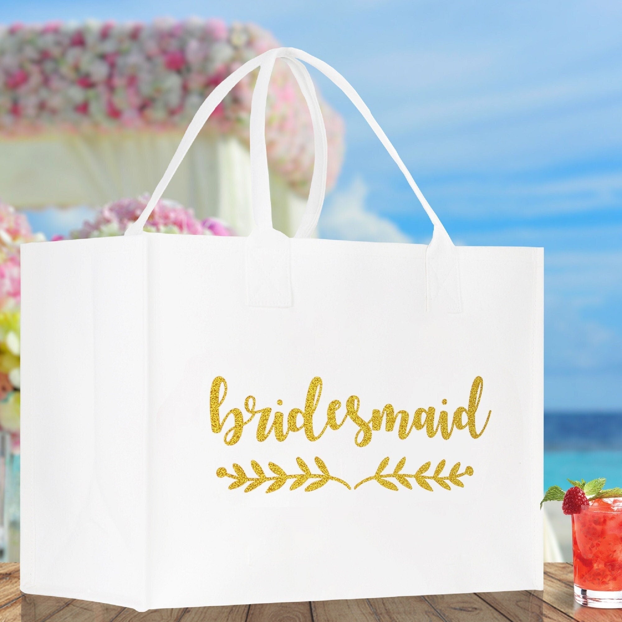Bridesmaid Large Print Tote Bag 100% Cotton Canvas Bridal Party Tote Bachelorette Bag Bridal Chic Tote Bags Wedding Totes