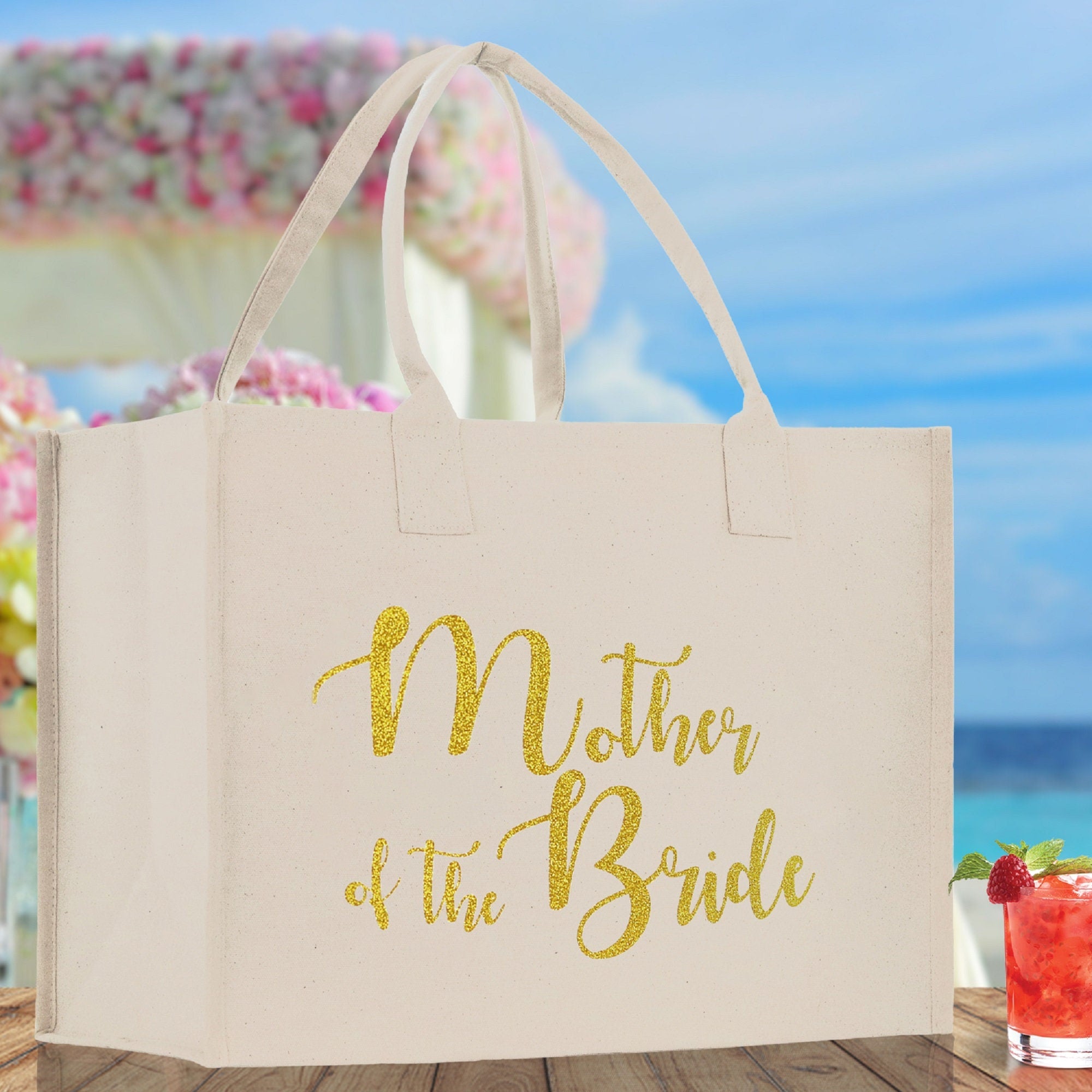 Mother of The Bride Large Print Tote Bag 100% Cotton Canvas Bridal Party Tote Bachelorette Bag Bridal Chic Tote Bags Wedding Totes