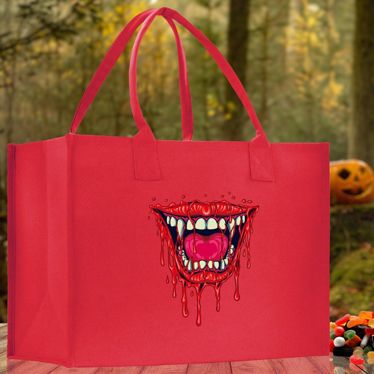 Halloween Trick or Treat Tote Bag Halloween Tote Bag for Kids Halloween Gift Halloween Candy Bag Halloween Doodles Cute Canvas Tote Bag