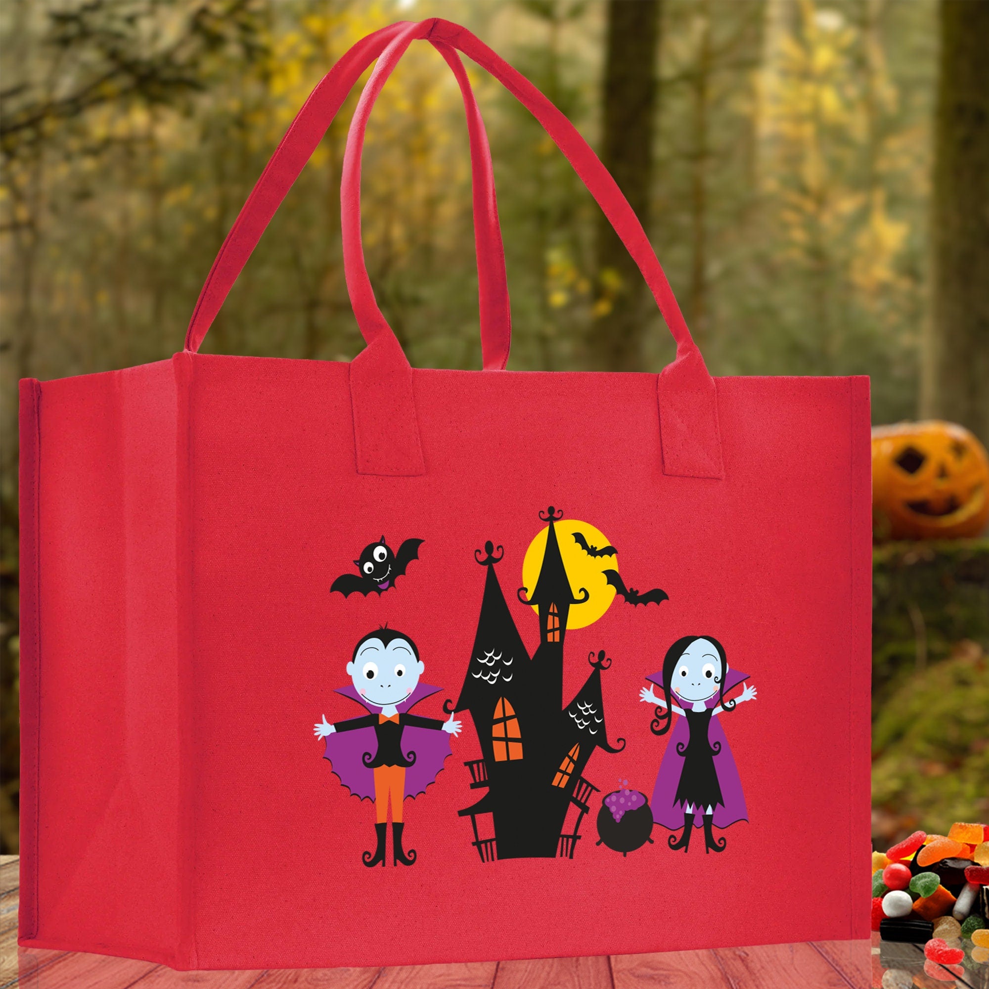 Halloween Trick or Treat Tote Bag Halloween Tote Bag for Kids Halloween Gift Halloween Candy Bag Halloween Doodles Cute Canvas Tote Bag