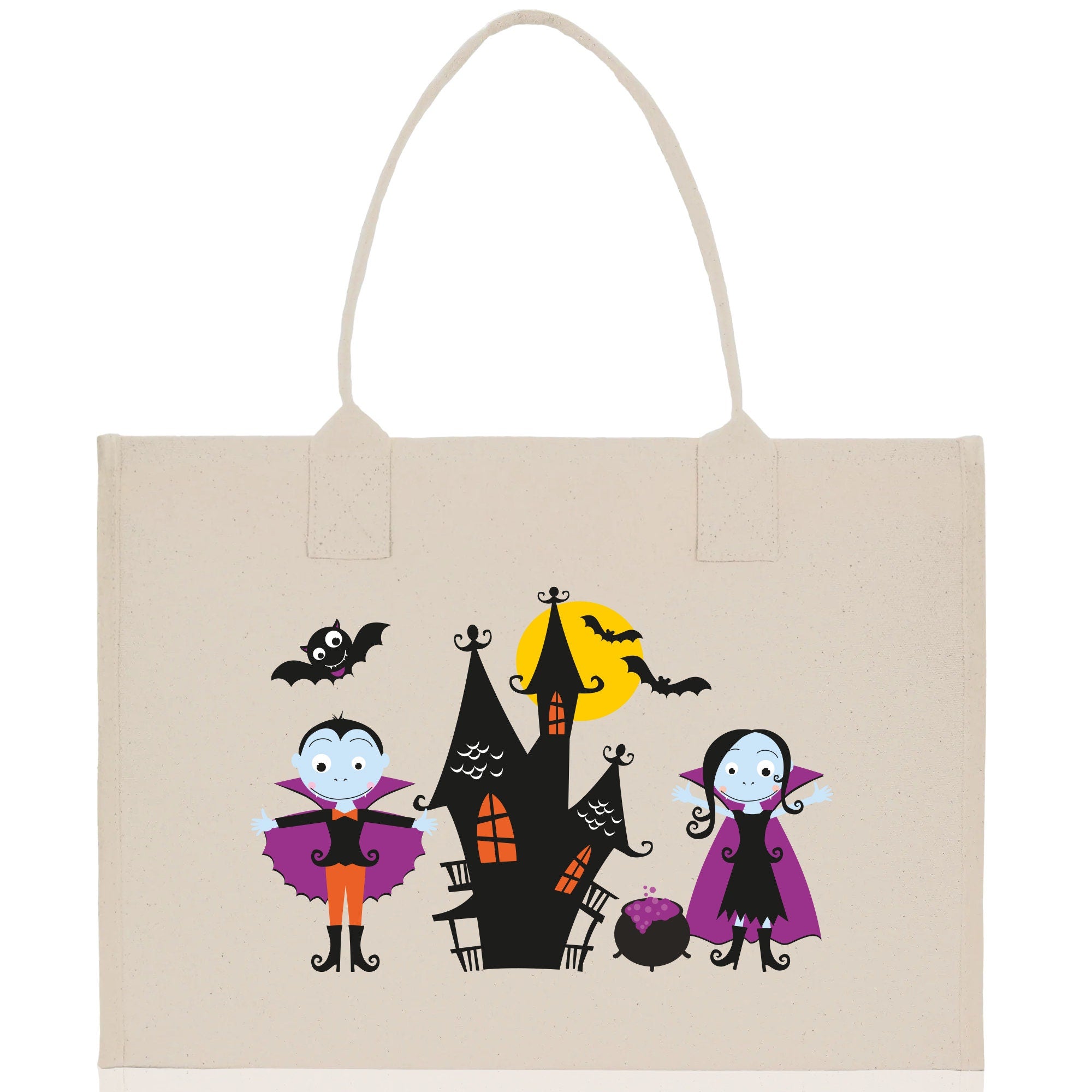 Halloween Trick or Treat Tote Bag Halloween Tote Bag for Kids Halloween Gift Halloween Candy Bag Halloween Doodles Cute Canvas Tote Bag