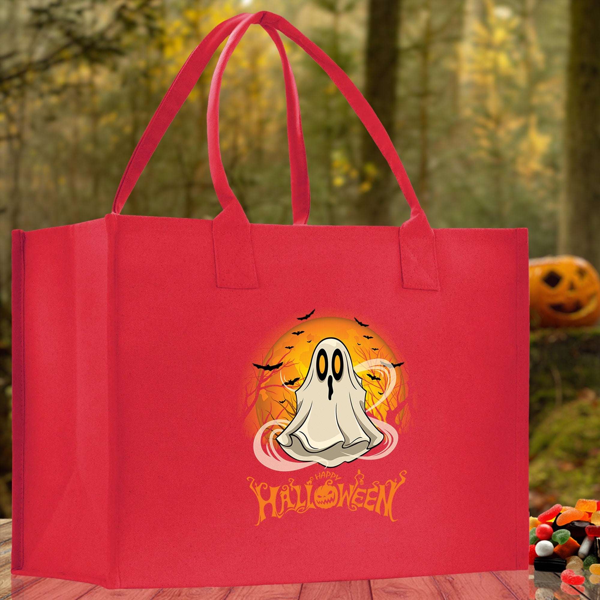 Halloween Trick or Treat Tote Bag Halloween Tote Bag for Kids Halloween Gift Halloween Candy Bag Halloween Doodles Cute Canvas Tote Bag