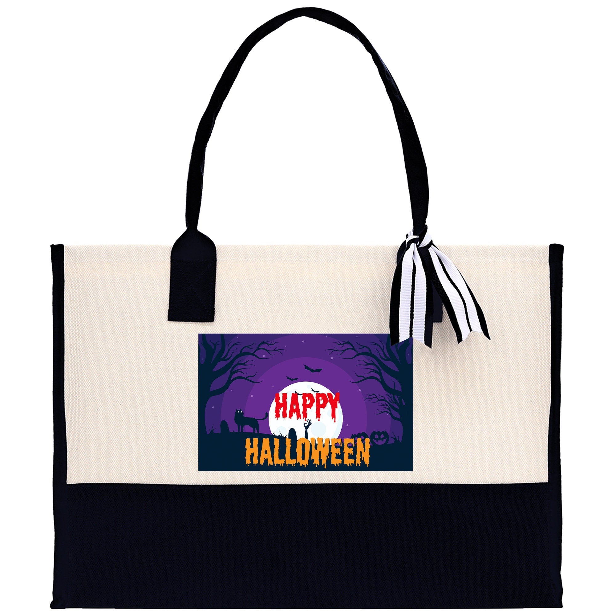 Halloween Trick or Treat Tote Bag Halloween Tote Bag for Kids Halloween Gift Halloween Candy Bag Halloween Doodles Cute Canvas Tote Bag