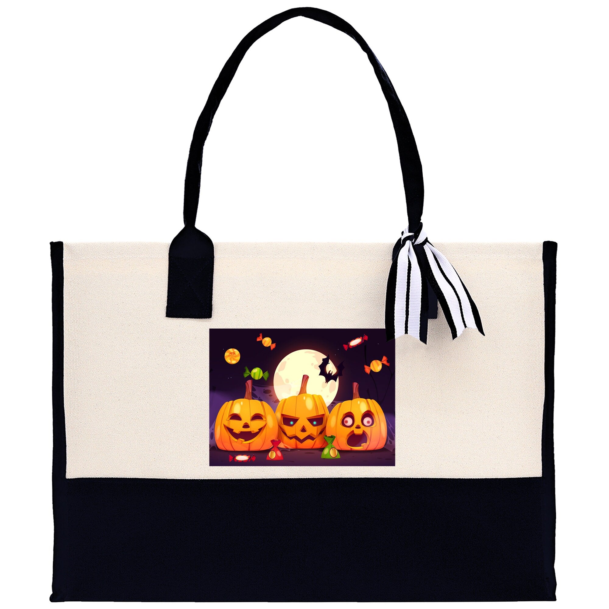 Halloween Trick or Treat Tote Bag Halloween Tote Bag for Kids Halloween Gift Halloween Candy Bag Halloween Doodles Cute Canvas Tote Bag