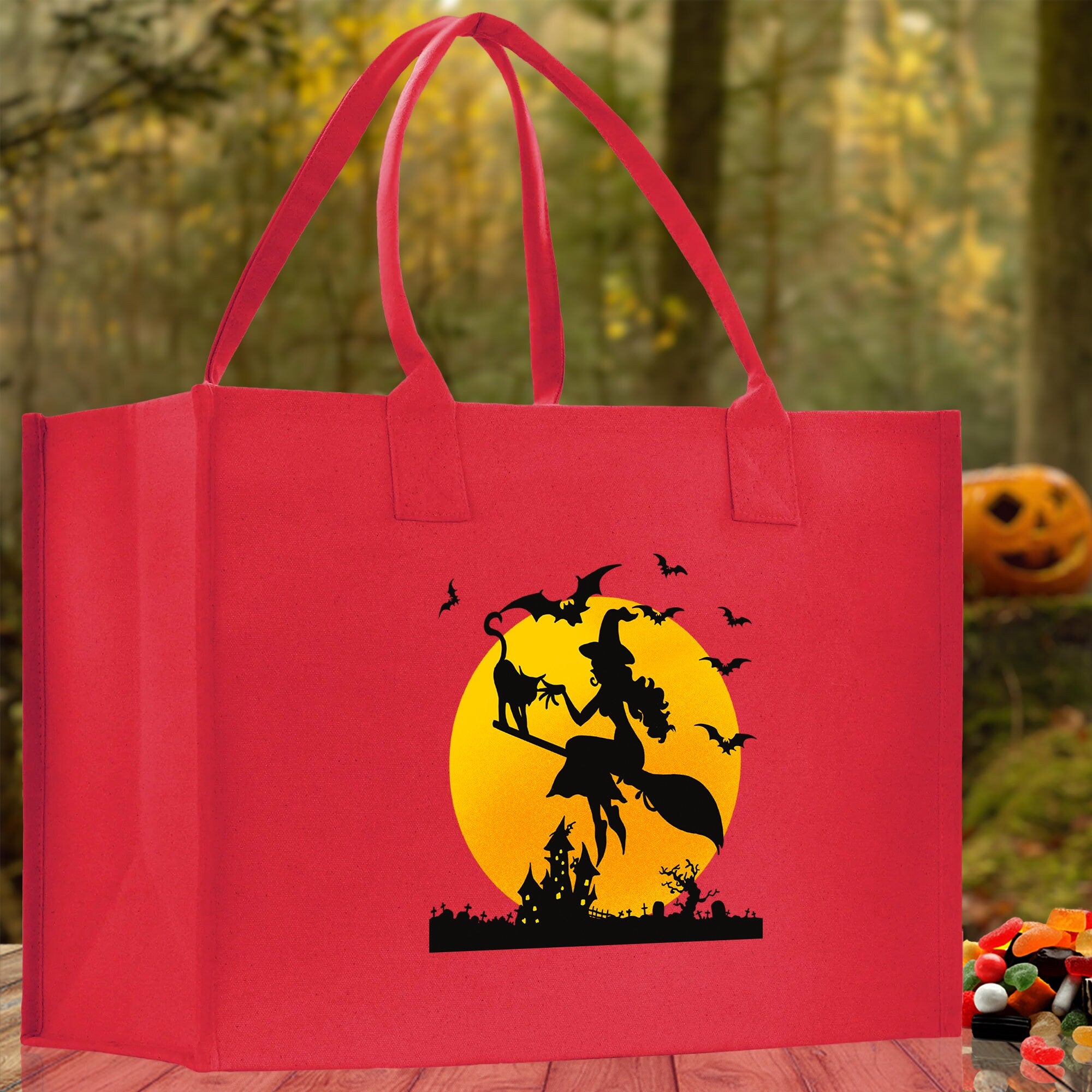 Halloween Trick or Treat Tote Bag Halloween Tote Bag for Kids Halloween Gift Halloween Candy Bag Halloween Doodles Cute Canvas Tote Bag