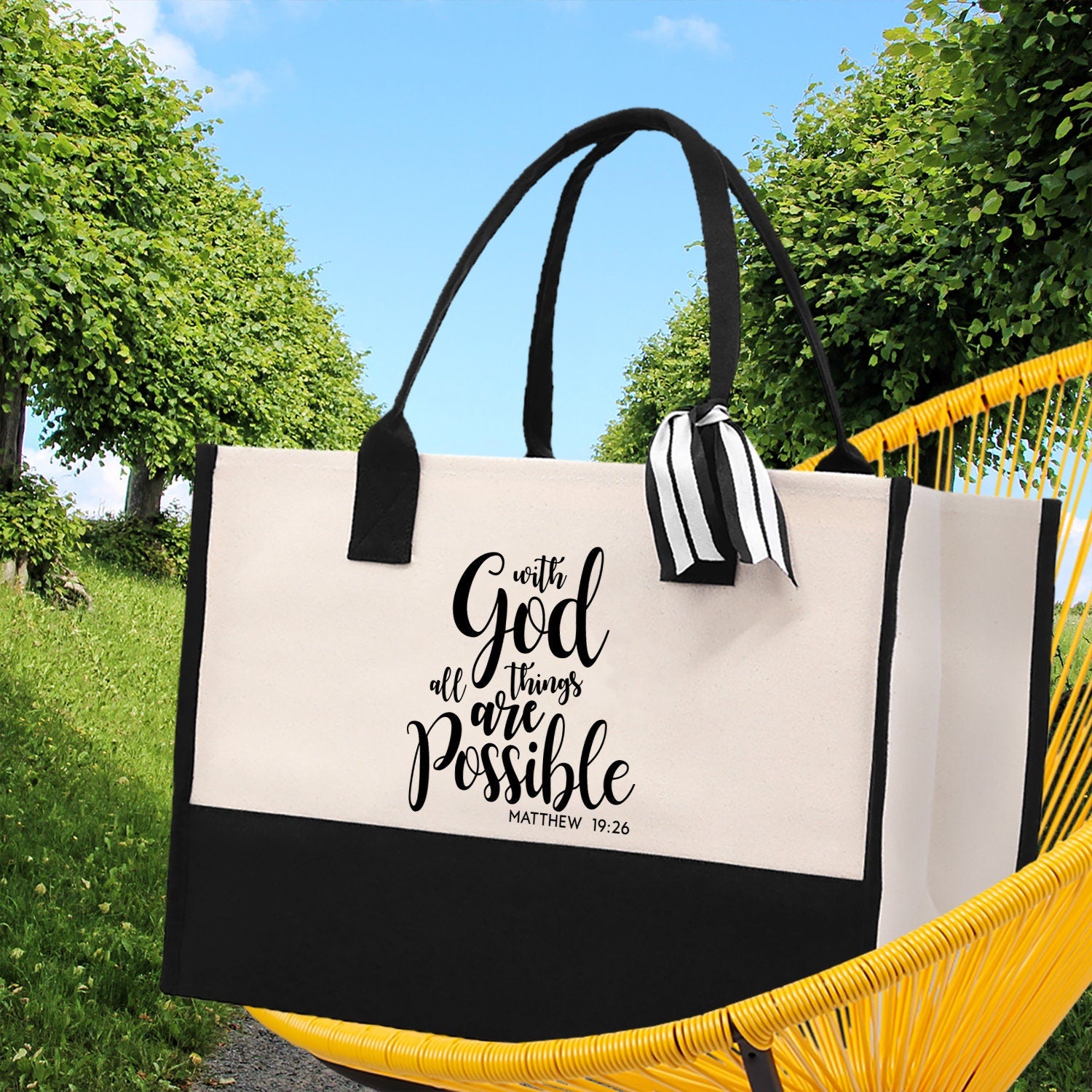 With God All Things are Possible Matthew 19:26 Religious Canvas Tote Bag Gift for Women Bible Verse Bible Verse Gift Church Tote Bag