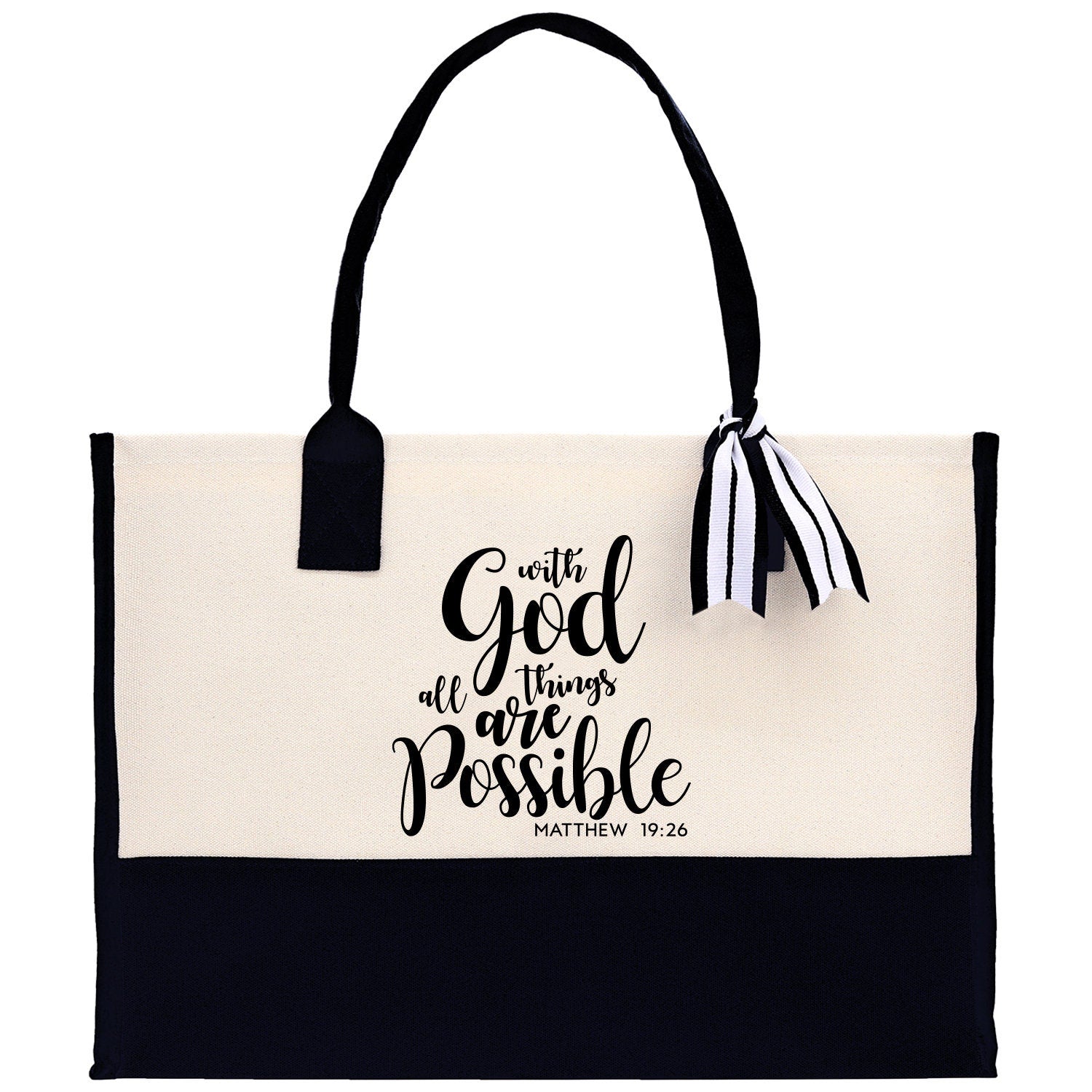 With God All Things are Possible Matthew 19:26 Religious Canvas Tote Bag Gift for Women Bible Verse Bible Verse Gift Church Tote Bag