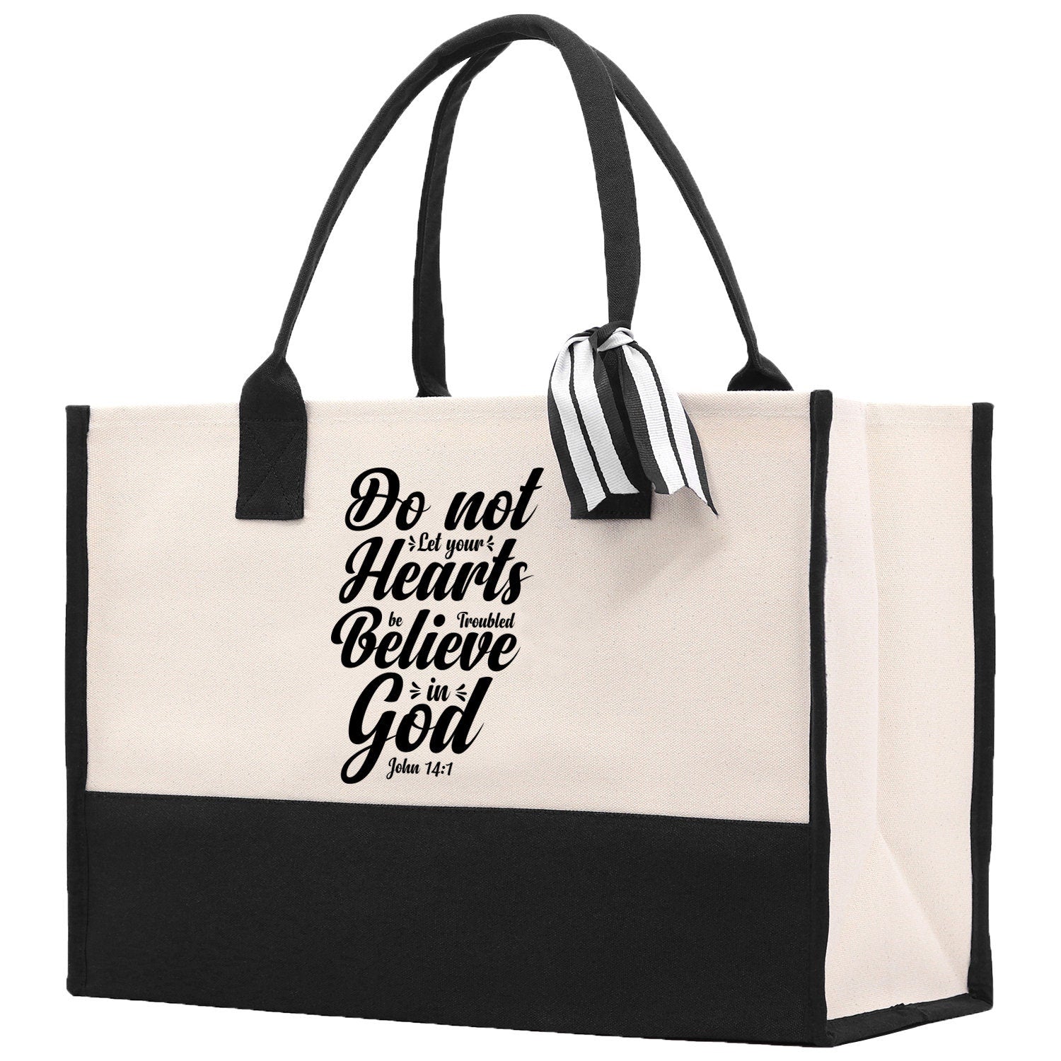 Do not Let Your heart Be Troubled Believe in God John 14:1 Religious Canvas Tote Bag Gift for Women Bible Verse Gift Church Tote Bag