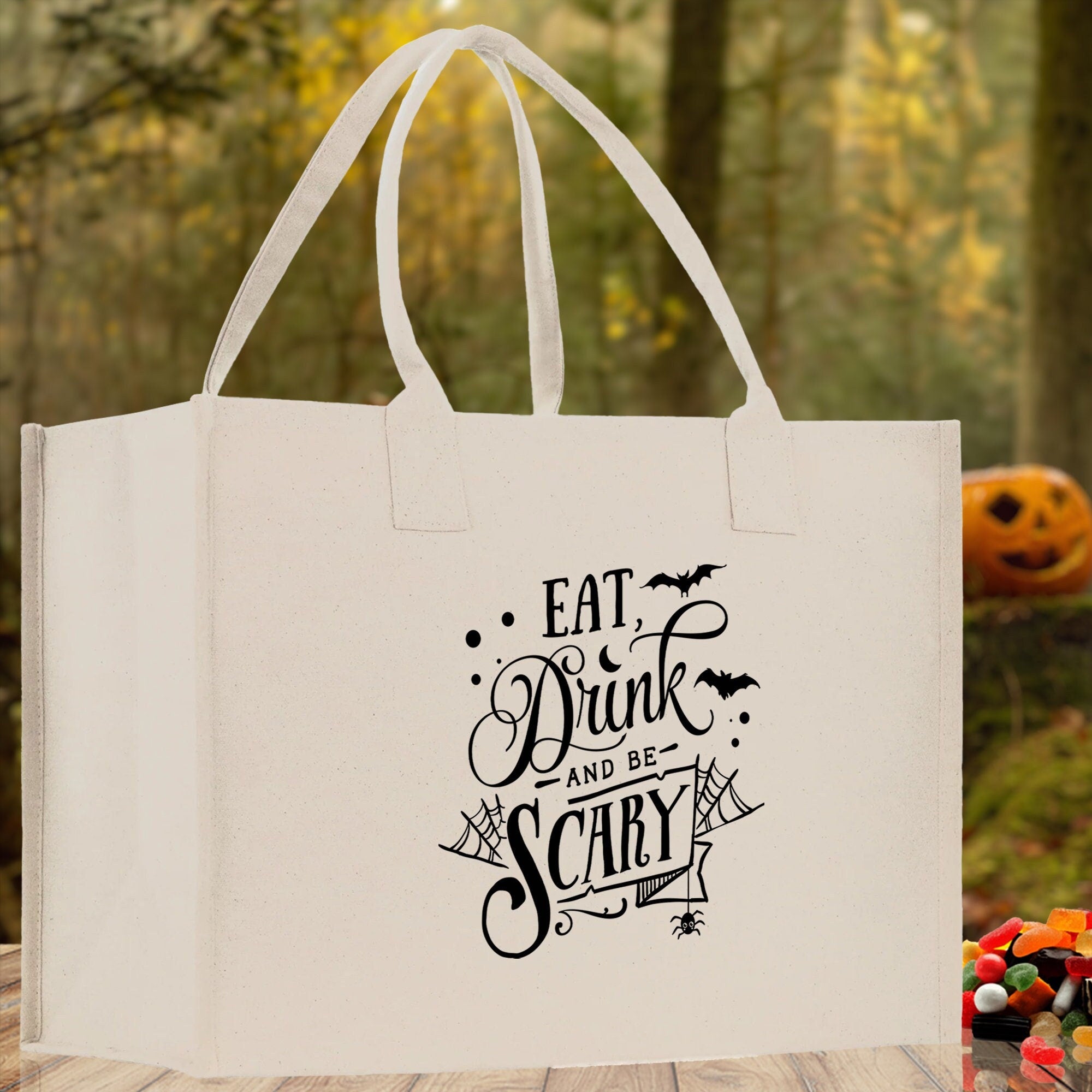 Halloween Trick or Treat Tote Bag Halloween Tote Bag for Kids Halloween Gift Halloween Candy Bag Halloween Doodles Cute Canvas Tote Bag