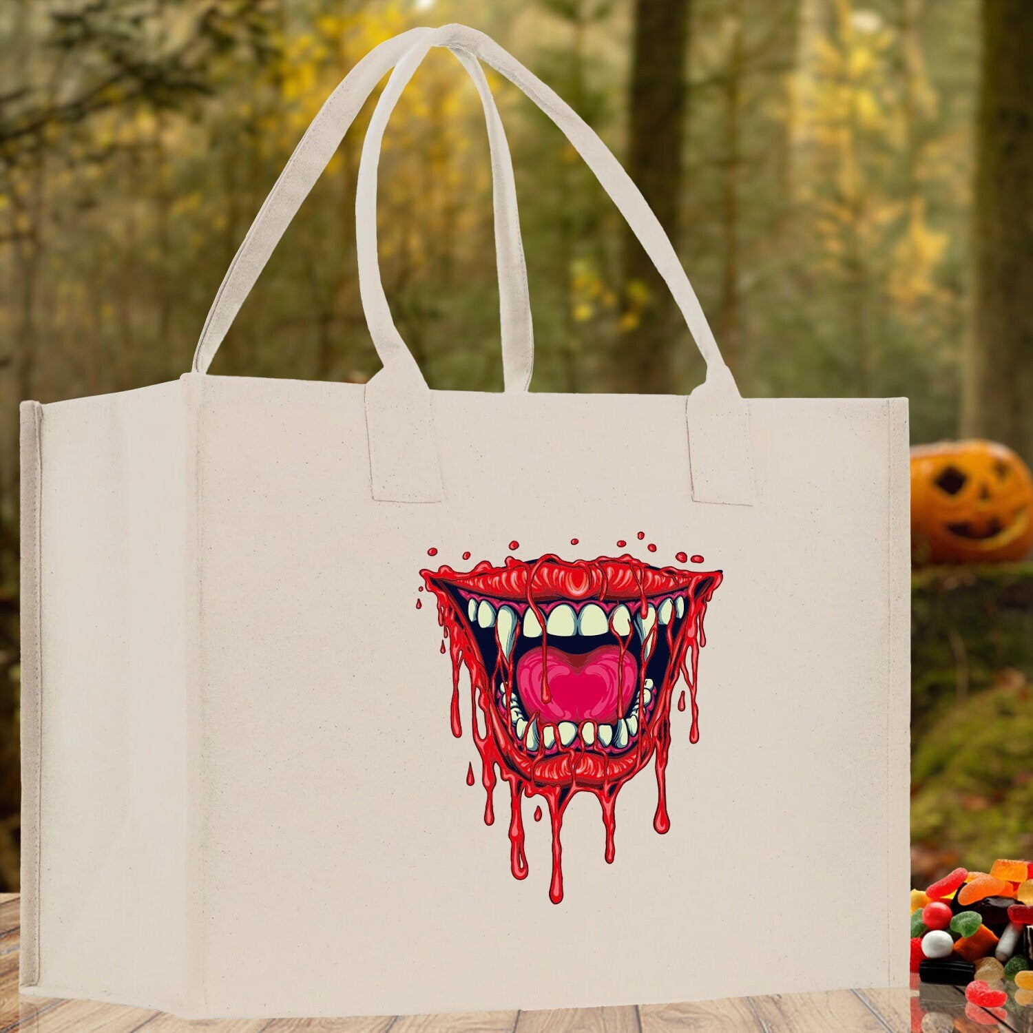 Halloween Trick or Treat Tote Bag Halloween Tote Bag for Kids Halloween Gift Halloween Candy Bag Halloween Doodles Cute Canvas Tote Bag