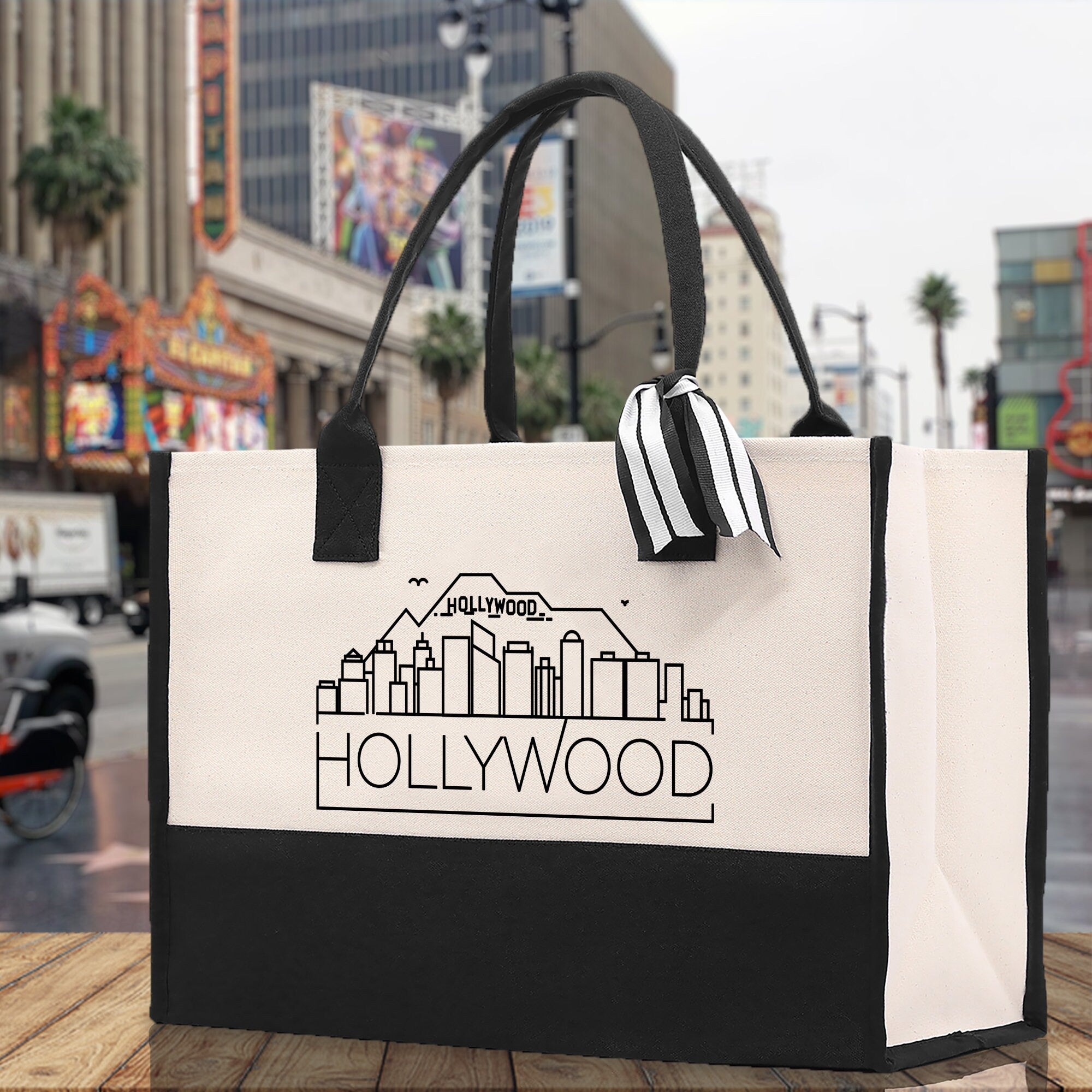 Hollywood Cotton Canvas Tote Bag Travel Vacation Tote Employee and Client Gift Wedding Favor Birthday Welcome Tote Bag Bridesmaid Gift