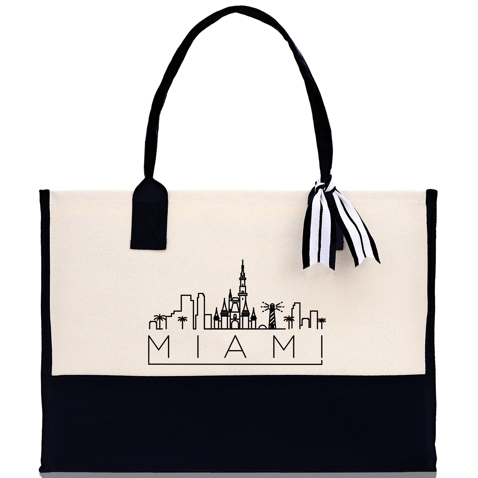 Miami Canvas Tote Bag Travel Vacation Tote Employee and Client Gift Wedding Favor Birthday Welcome Tote Bag Bridesmaid Gift