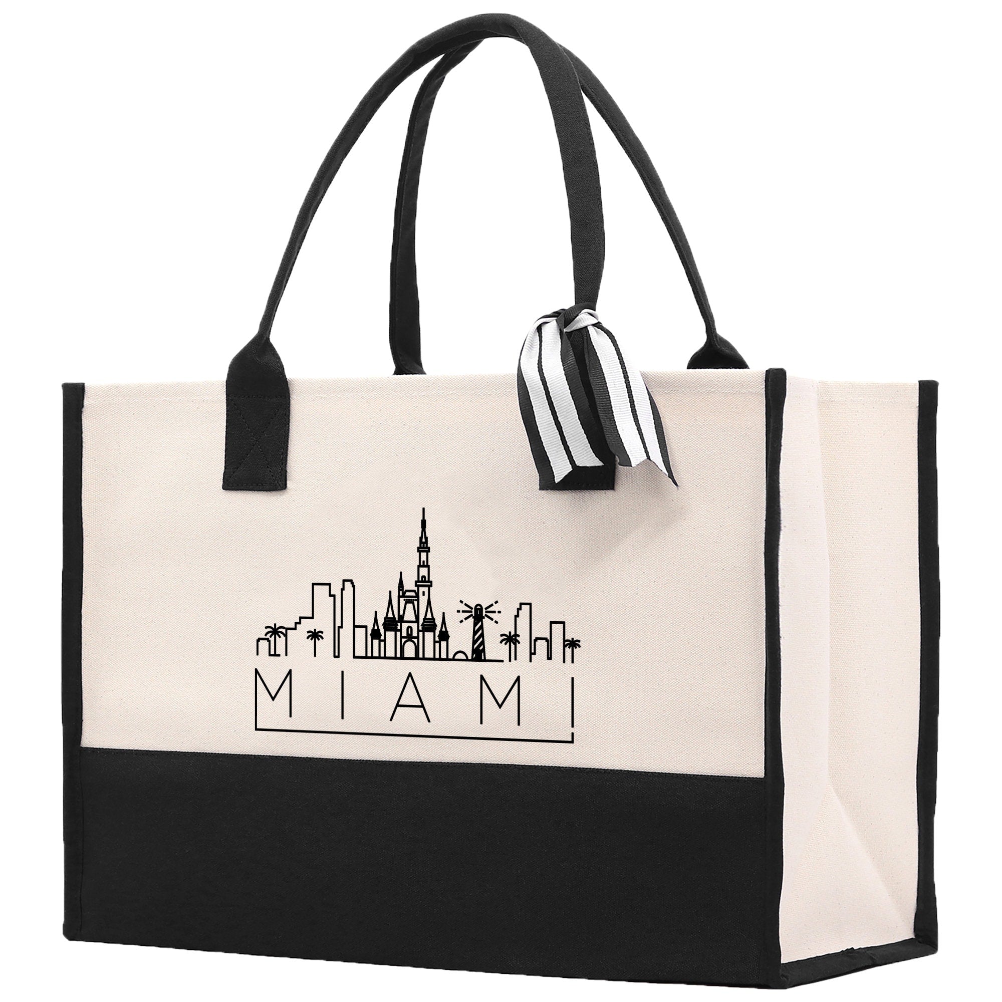 Miami Canvas Tote Bag Travel Vacation Tote Employee and Client Gift Wedding Favor Birthday Welcome Tote Bag Bridesmaid Gift